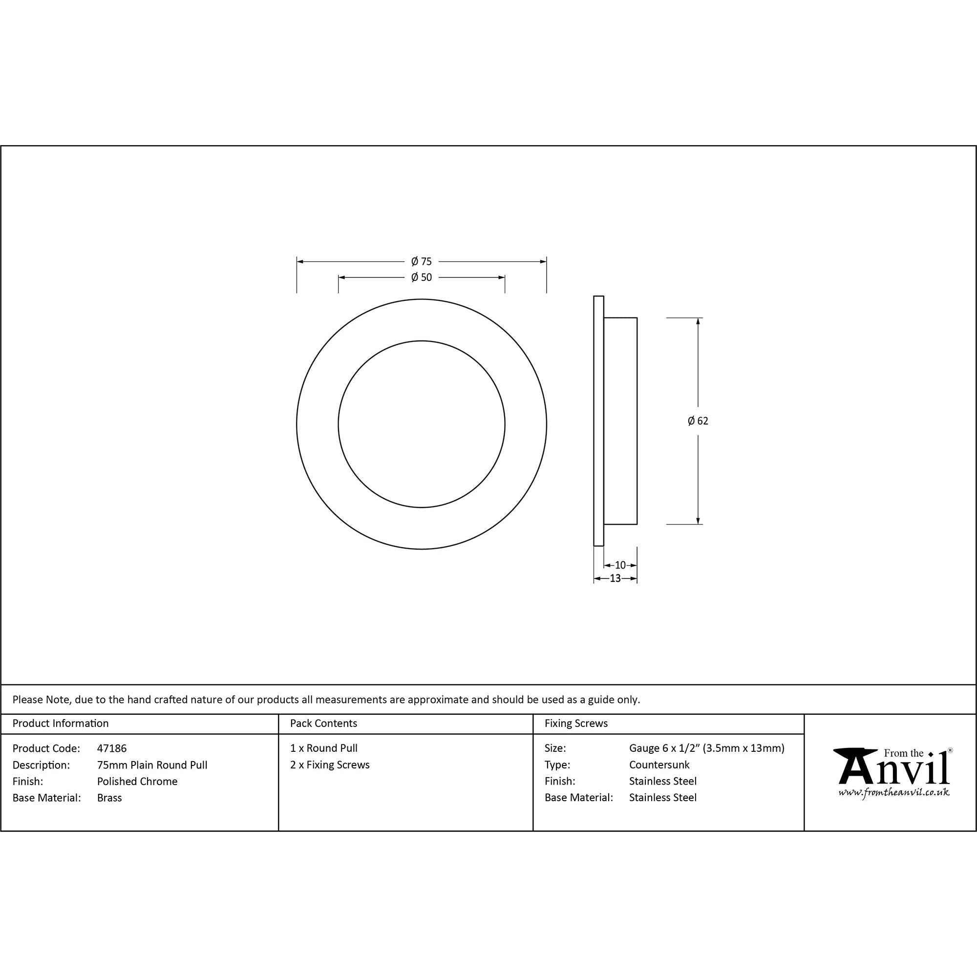 Polished Chrome 75mm Plain Round Pull | From The Anvil - Cabinet Pulls - From The Anvil - Yester Home