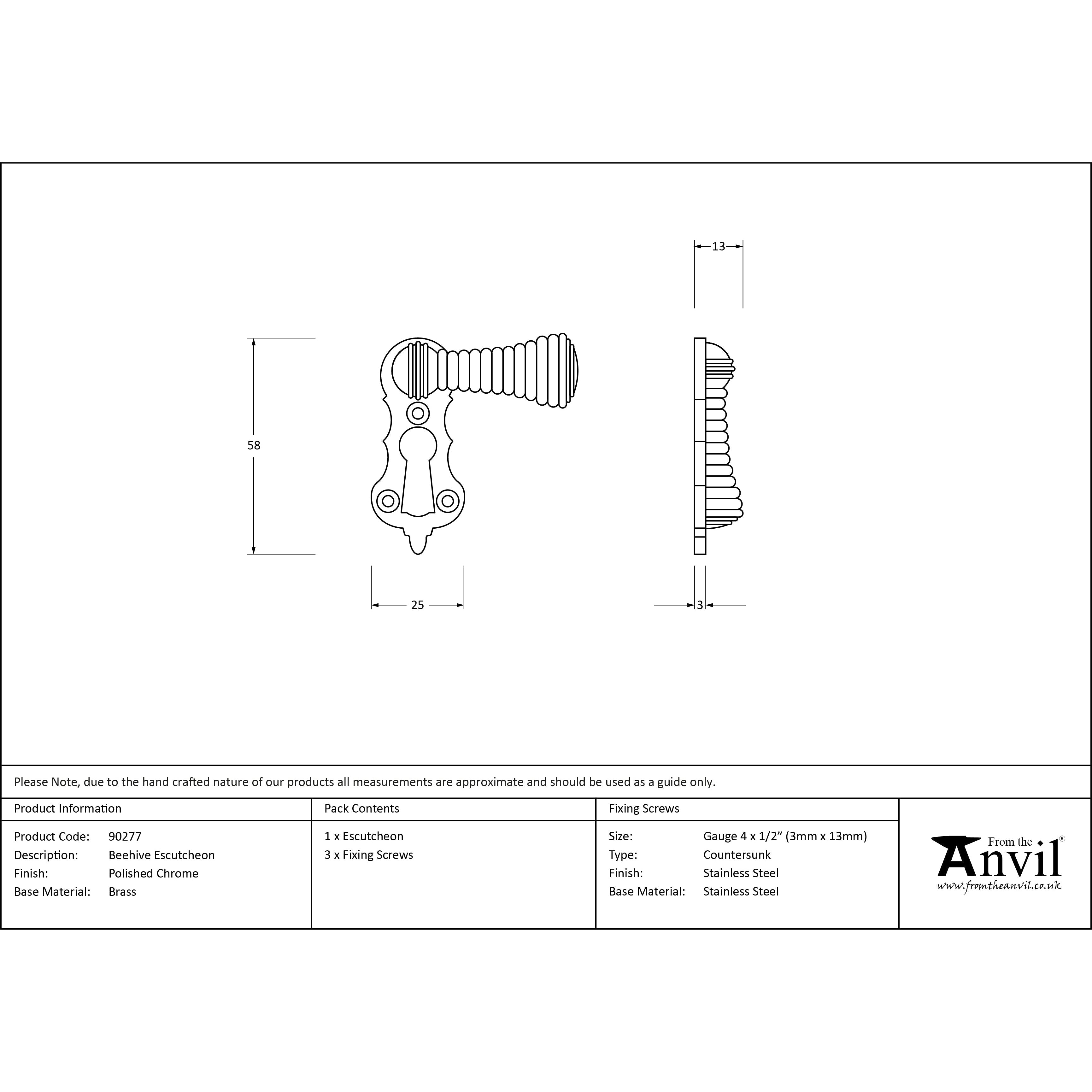 Polished Chrome Beehive Escutcheon | From The Anvil-Escutcheons-Yester Home