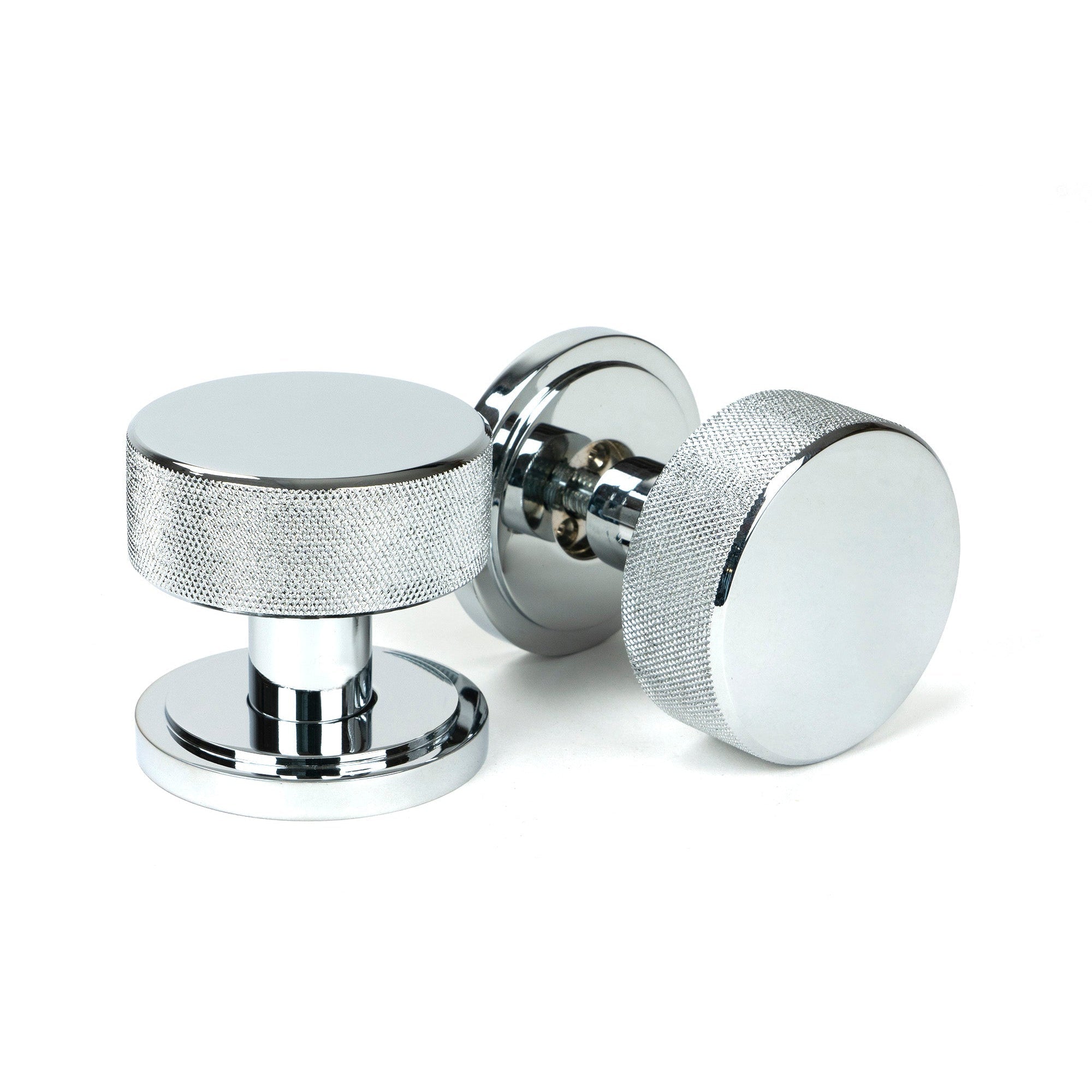 Polished Chrome Brompton Mortice/Rim Knob Set (Art Deco) | From The Anvil-Mortice Knobs-Yester Home