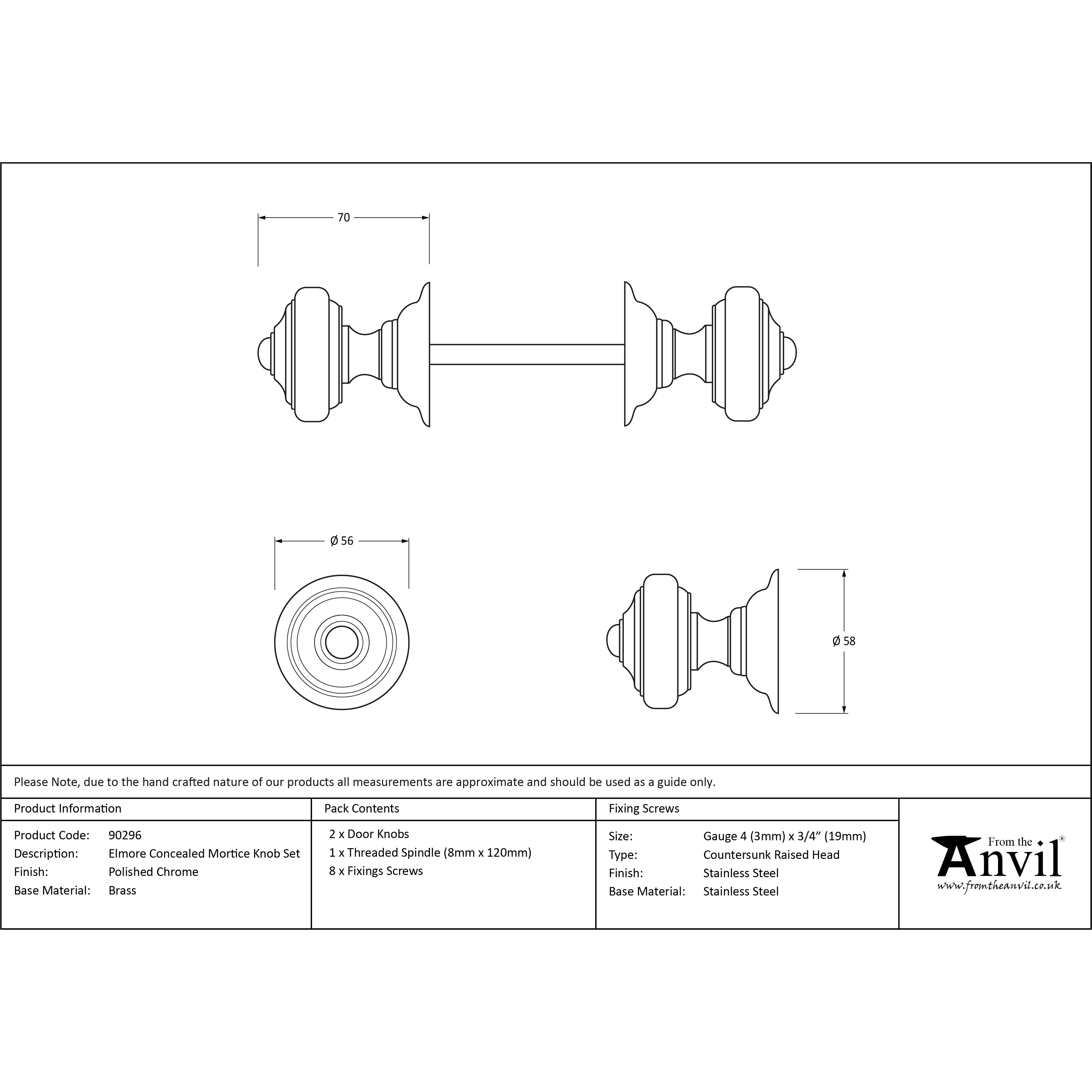 Polished Chrome Elmore Concealed Mortice Knob Set | From The Anvil-Mortice Knobs-Yester Home