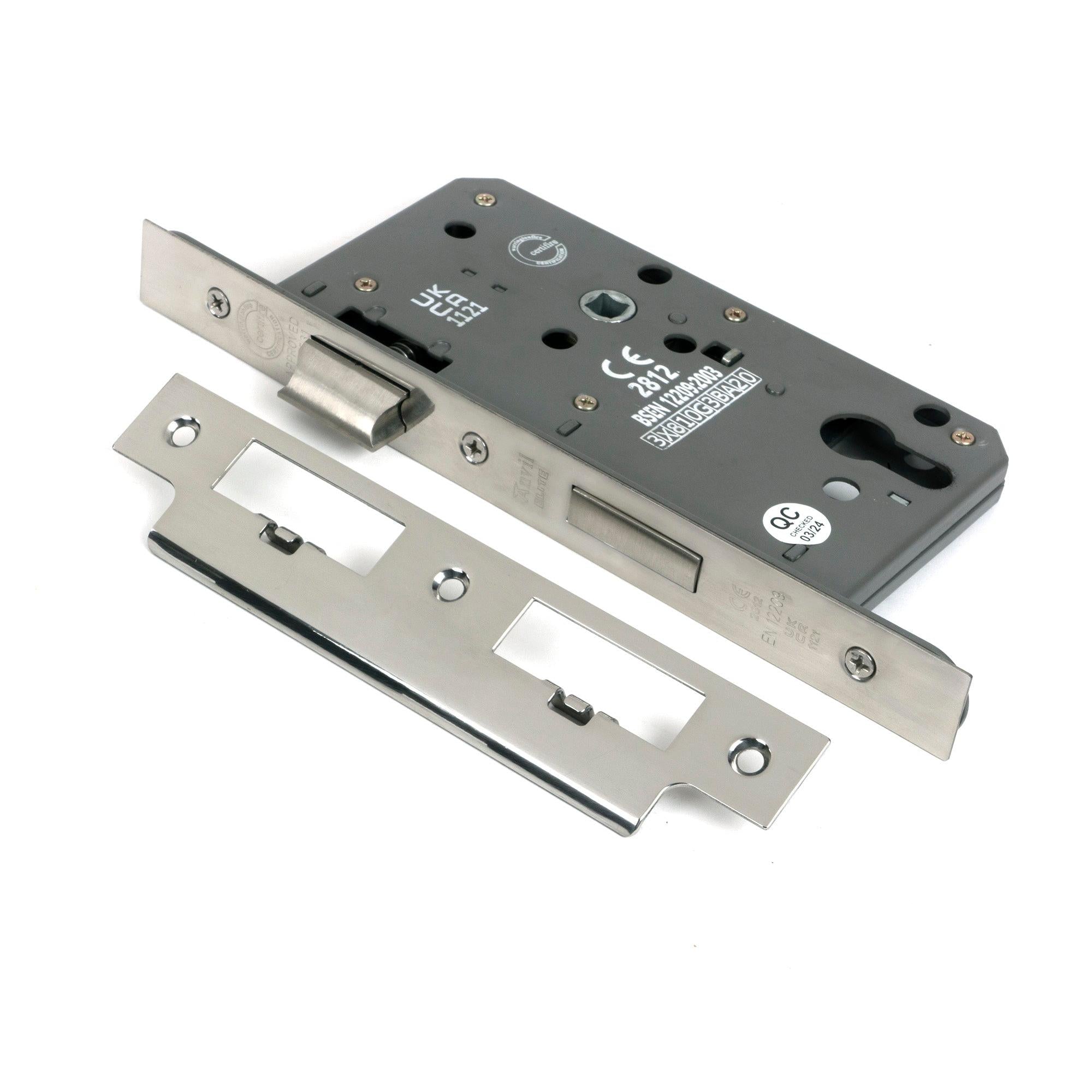 Polished Chrome Euro Din Sash Lock - 60mm Backset/72mm Centre - Euro Locks - From The Anvil - Yester Home