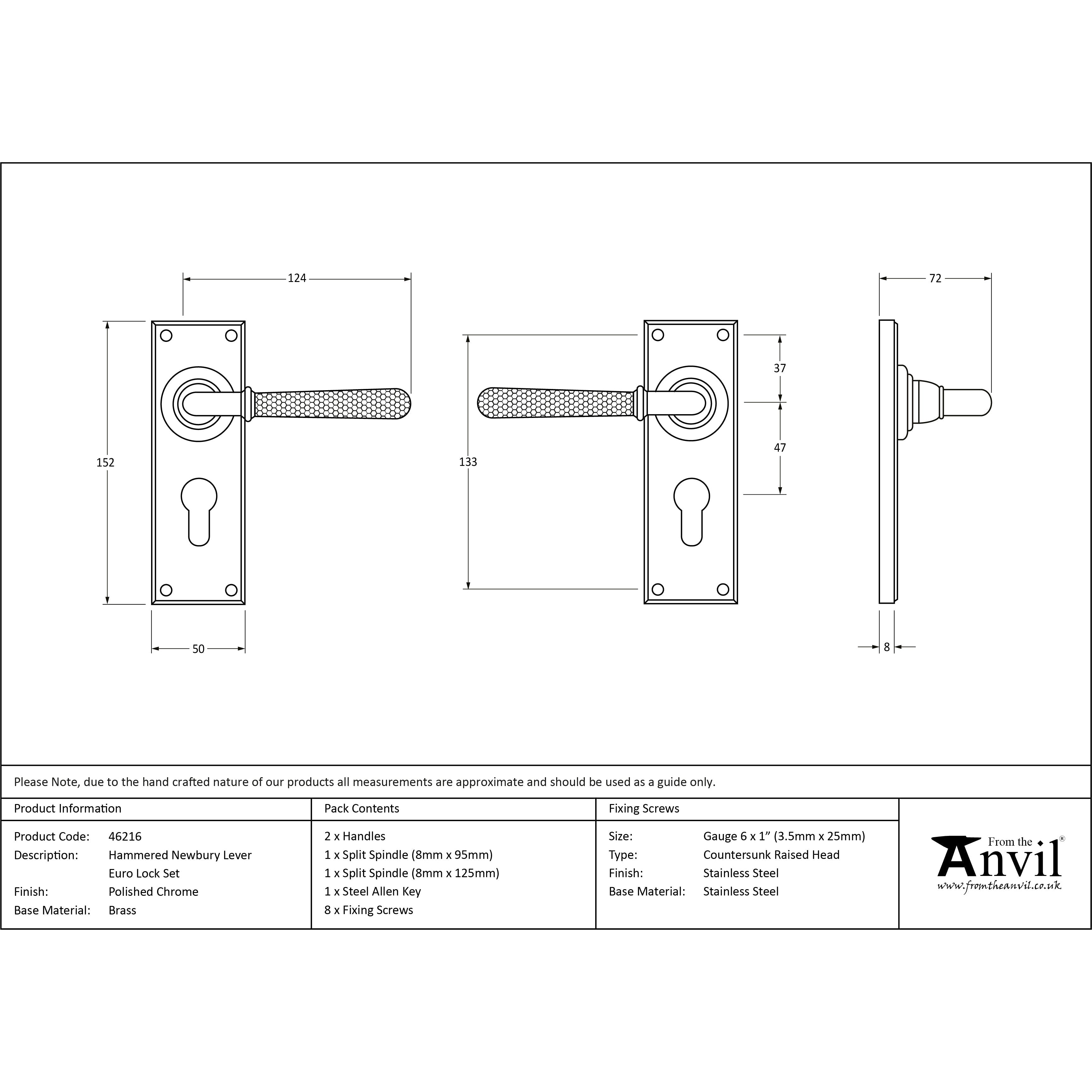 Polished Chrome Hammered Newbury Lever Euro Lock Set | From The Anvil-Lever Euro-Yester Home