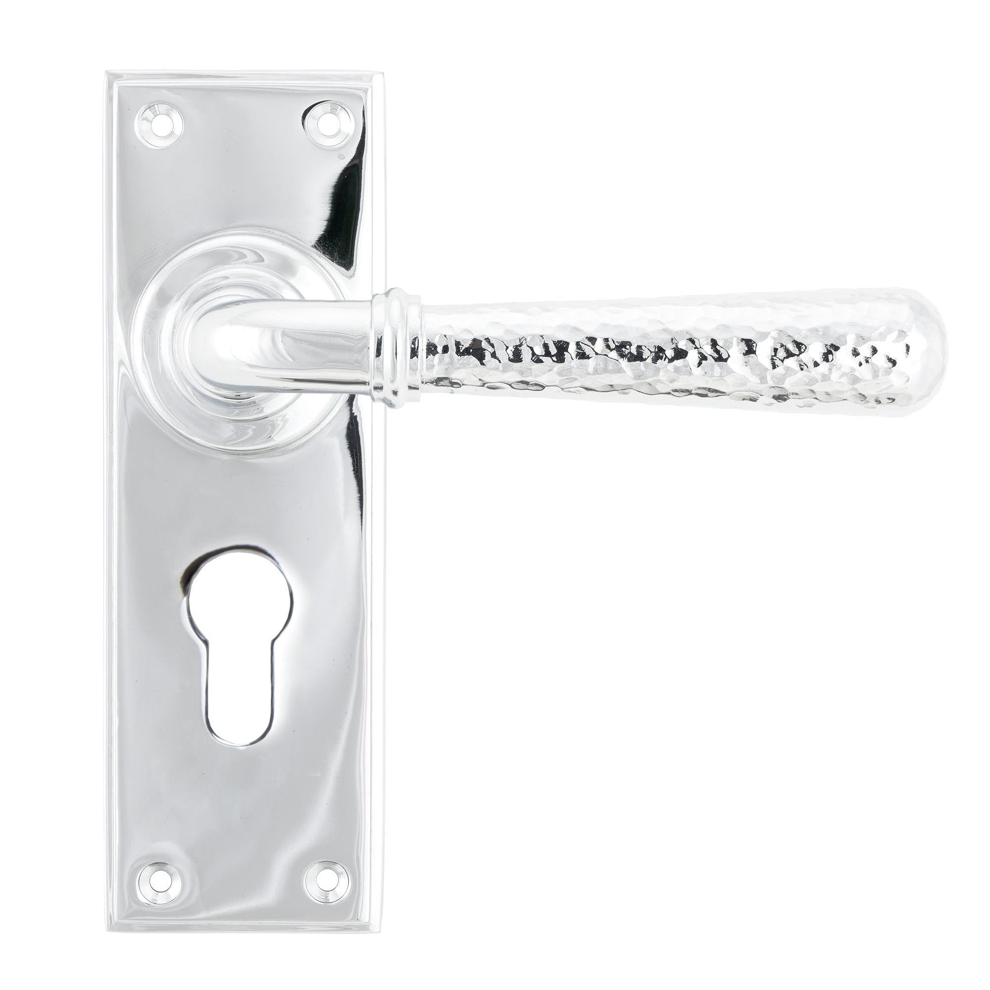 Polished Chrome Hammered Newbury Lever Euro Lock Set | From The Anvil - Lever Euro - From The Anvil - Yester Home