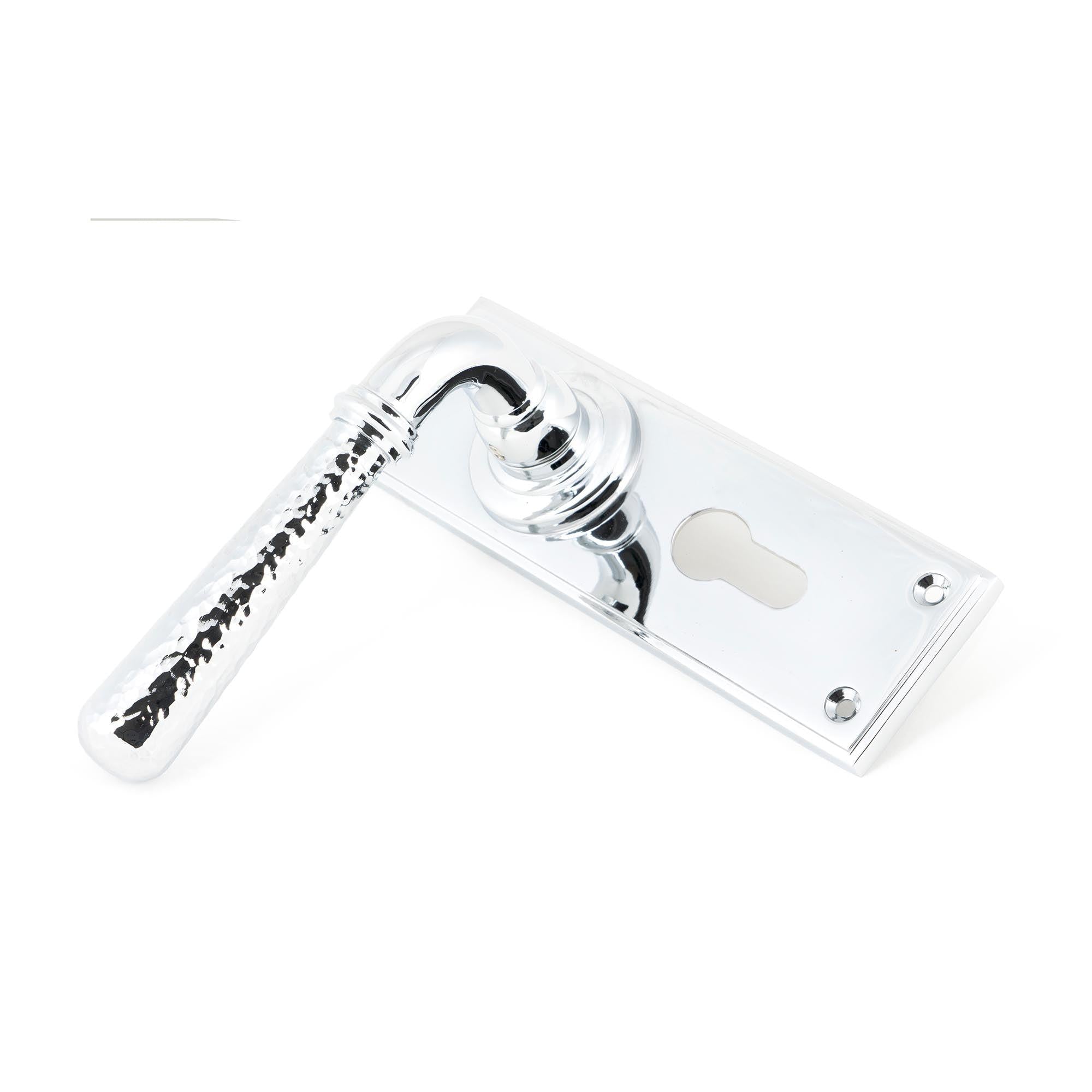 Polished Chrome Hammered Newbury Lever Euro Lock Set | From The Anvil - Lever Euro - From The Anvil - Yester Home