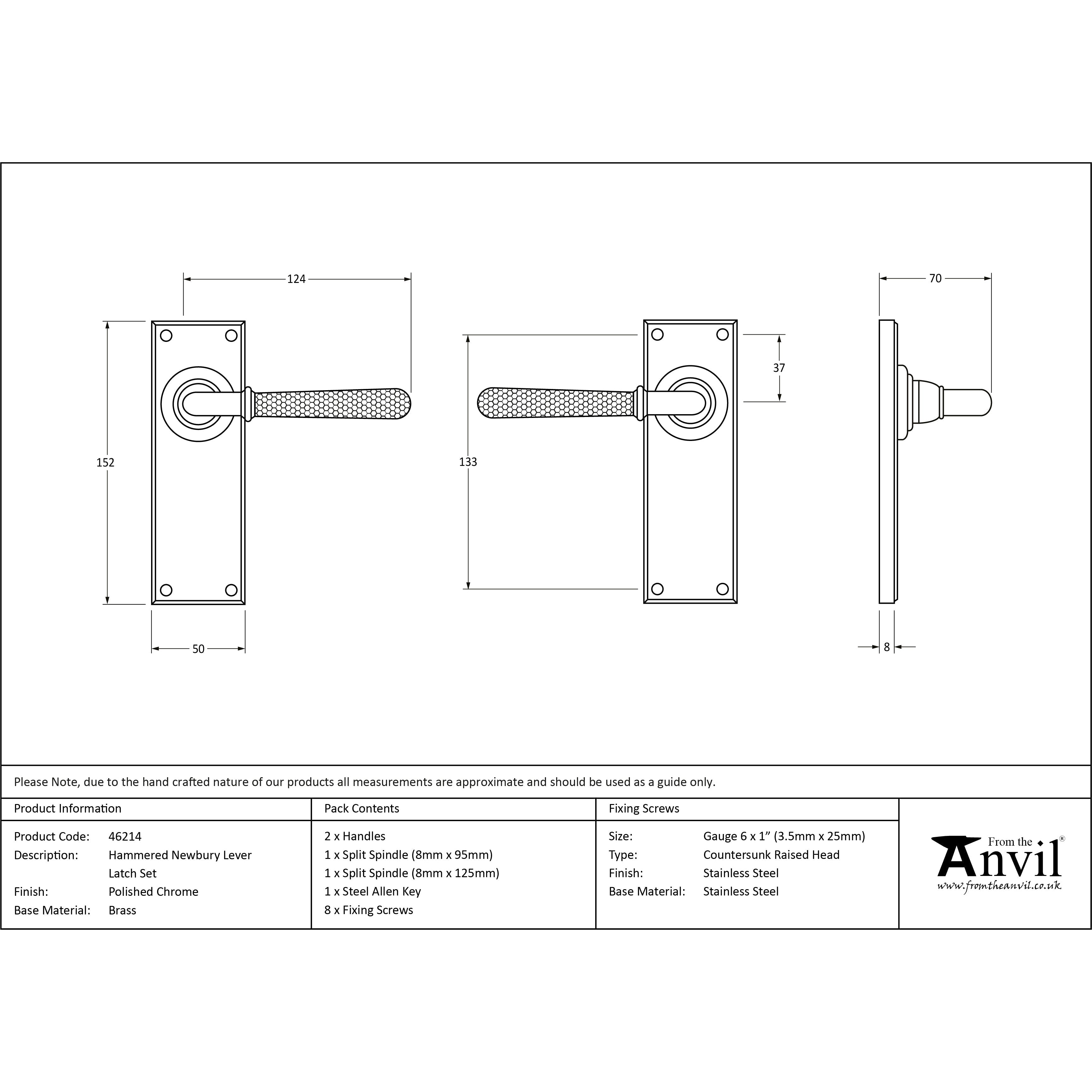 Polished Chrome Hammered Newbury Lever Latch Set | From The Anvil-Lever Latch-Yester Home