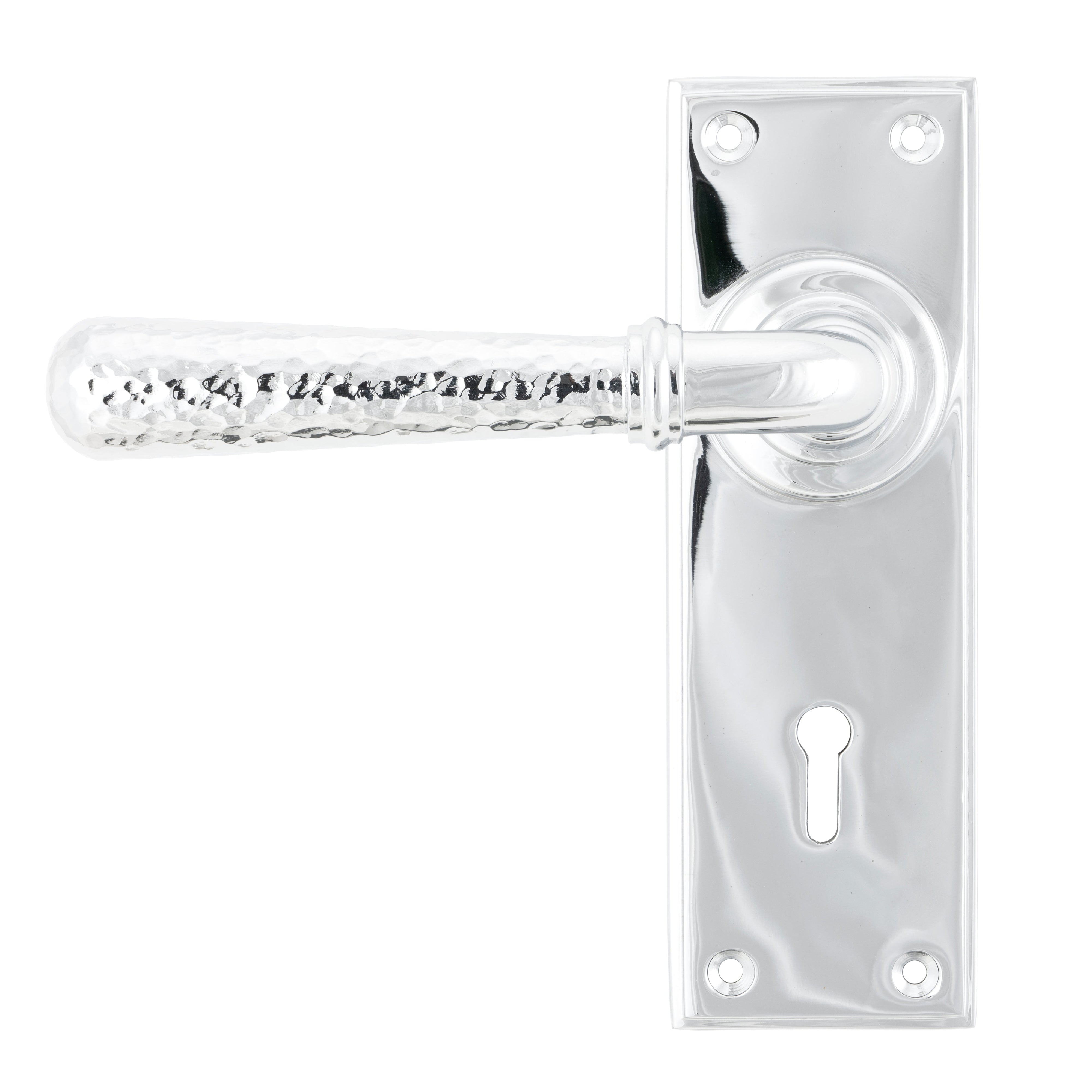 Polished Chrome Hammered Newbury Lever Lock Set | From The Anvil-Lever Lock-Yester Home