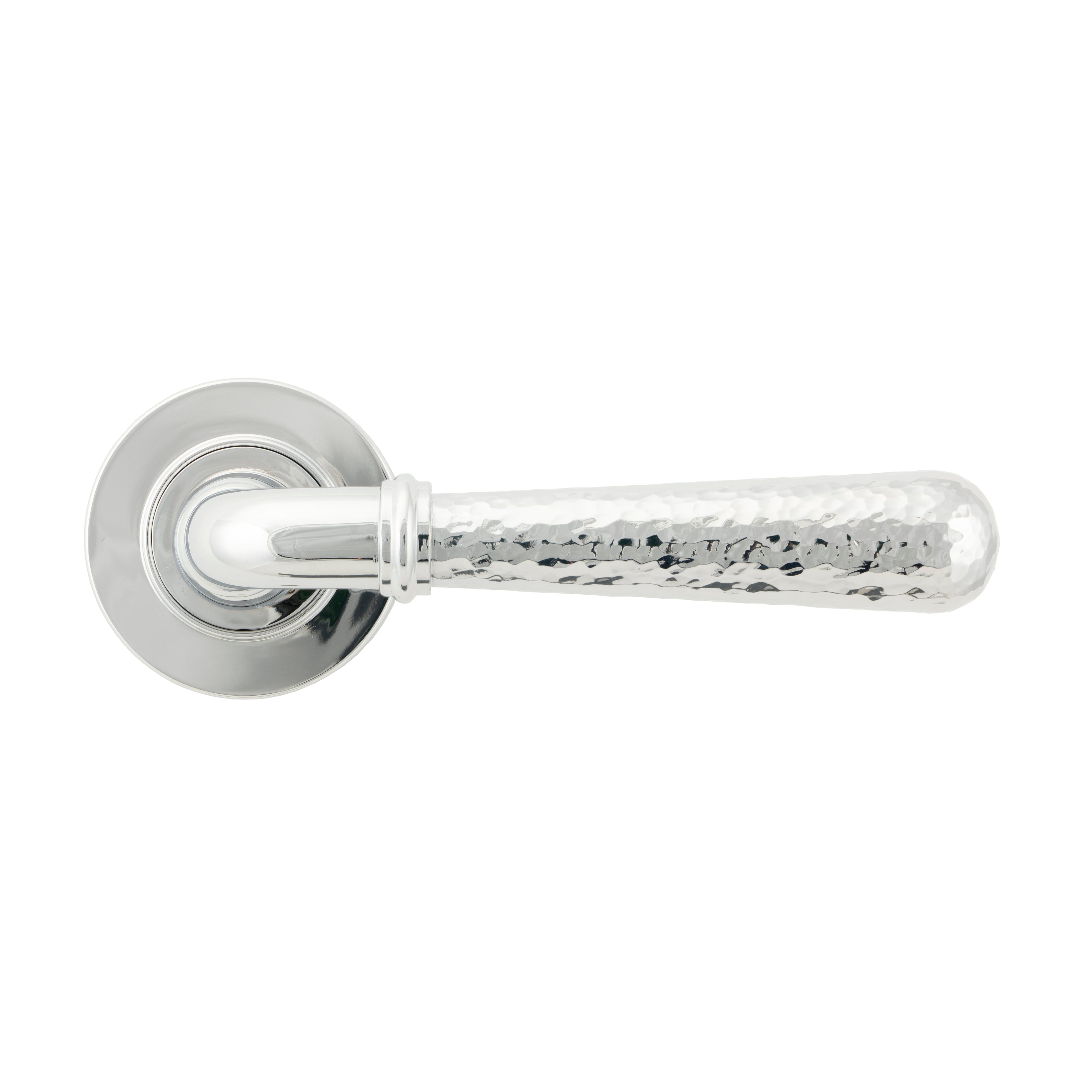 Polished Chrome Hammered Newbury Lever on Rose Set (Plain) - Unsprung | From The Anvil-Concealed-Yester Home