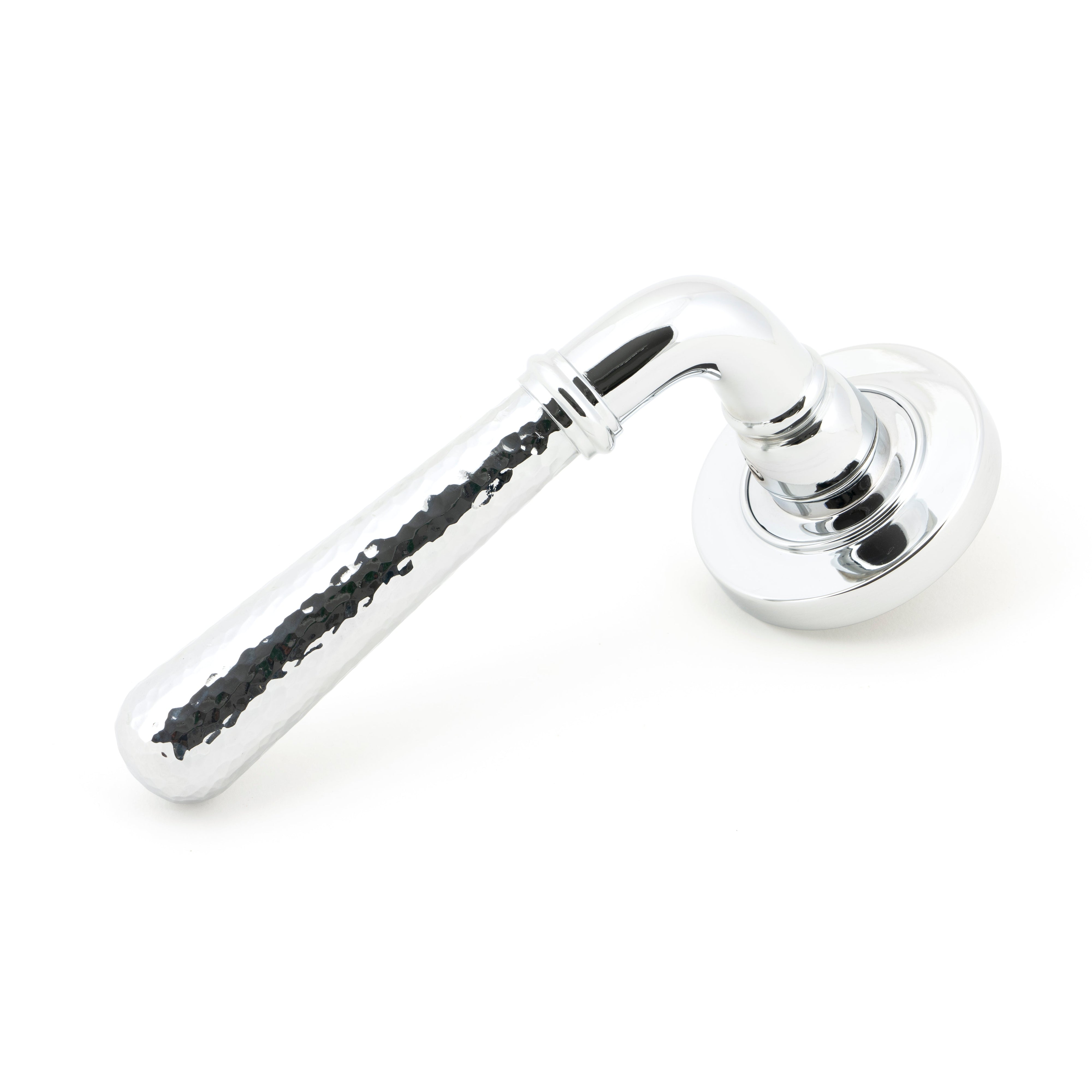 Polished Chrome Hammered Newbury Lever on Rose Set (Plain) - Unsprung | From The Anvil-Concealed-Yester Home