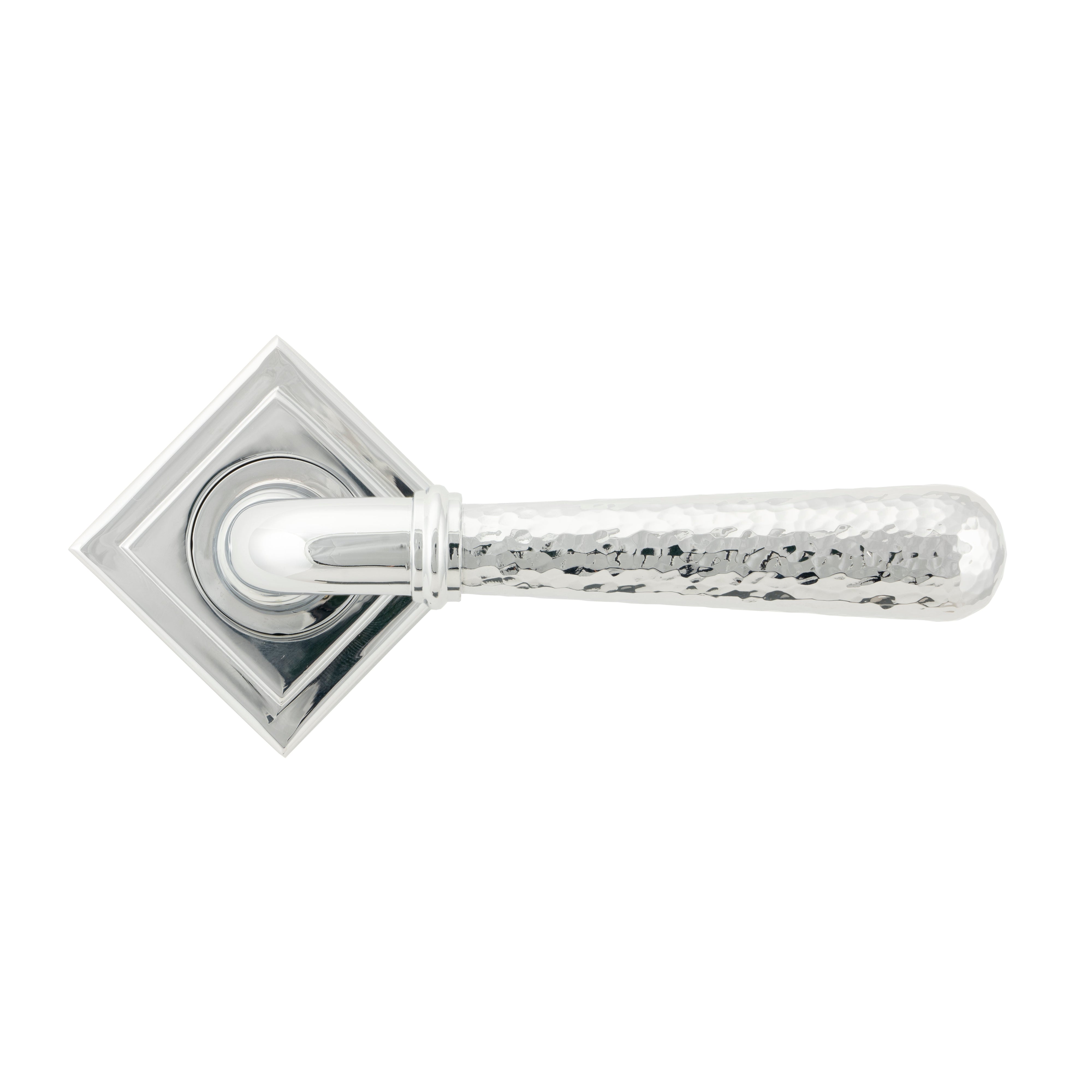 Polished Chrome Hammered Newbury Lever on Rose Set (Square) | From The Anvil-Concealed-Yester Home