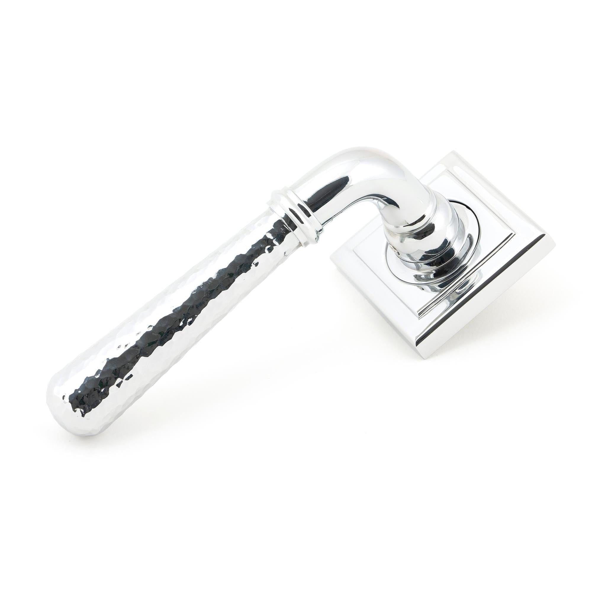 Polished Chrome Hammered Newbury Lever on Rose Set (Square) - Unsprung | From The Anvil - Concealed - From The Anvil - Yester Home
