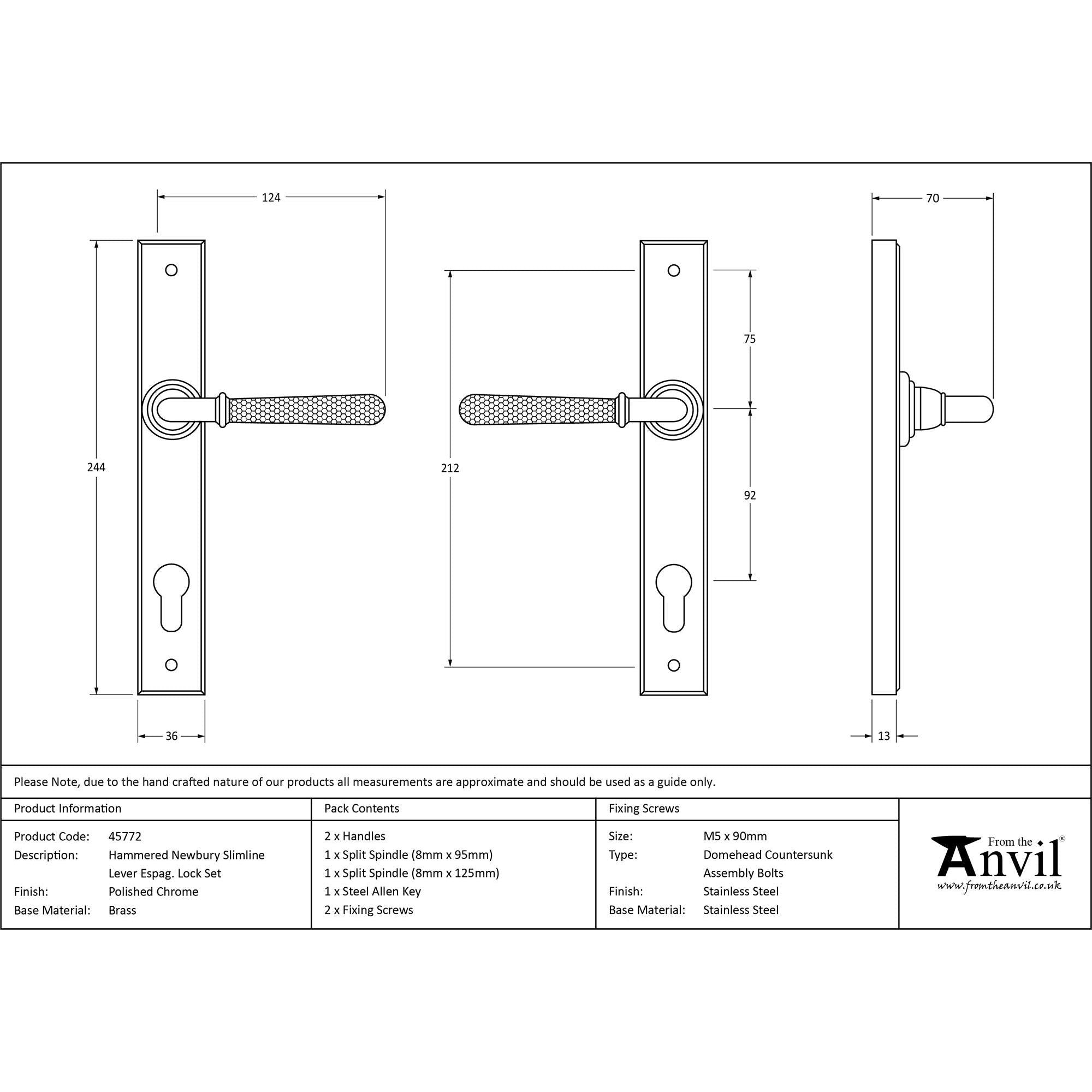Polished Chrome Hammered Newbury Slimline Espag. Lock Set | From The Anvil - Espagnolette - From The Anvil - Yester Home