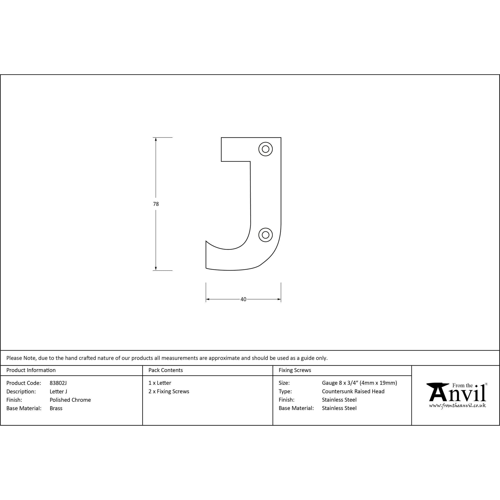 Polished Chrome Letter J | From The Anvil - Letters - From The Anvil - Yester Home