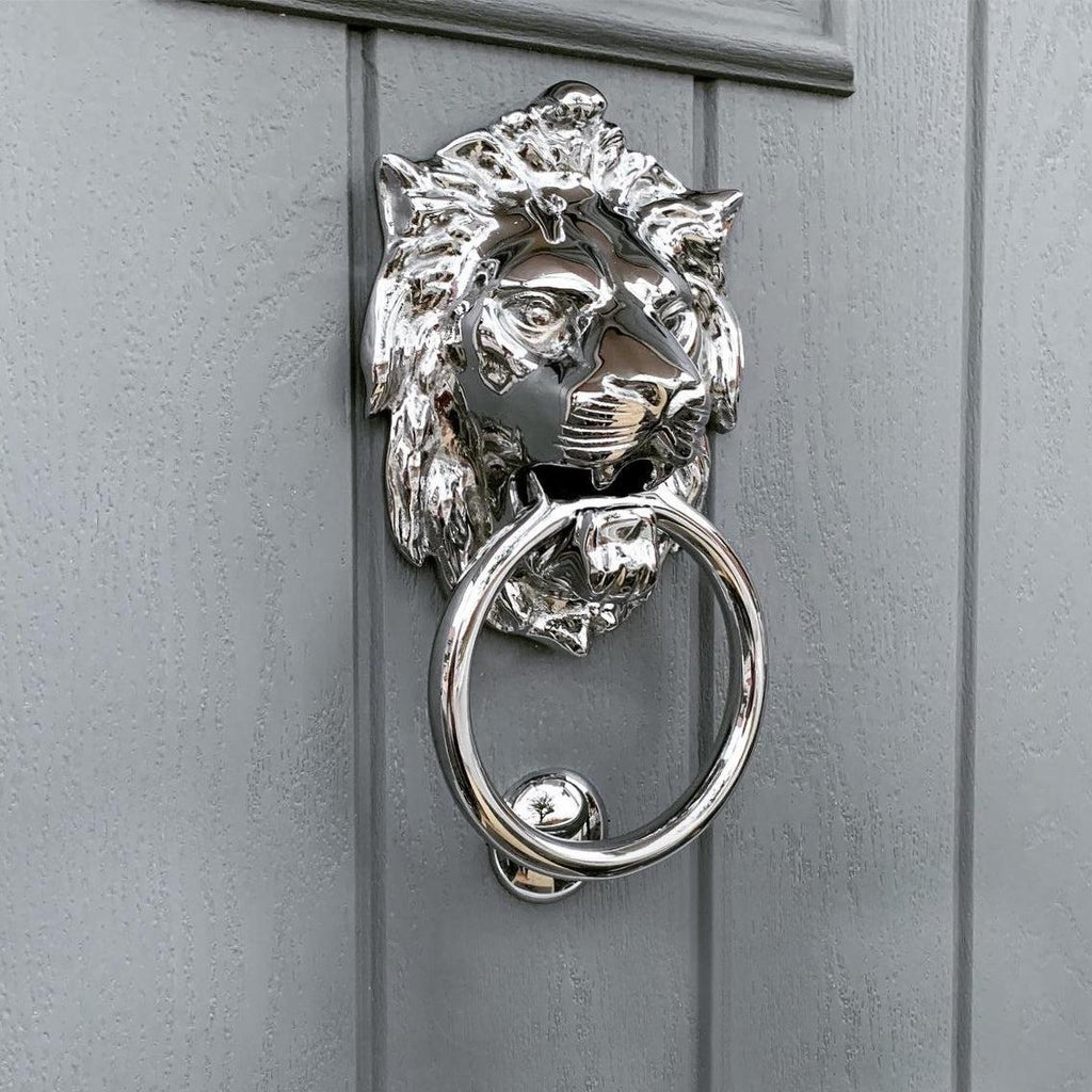 Polished Chrome Lion Head Door Knocker | From The Anvil