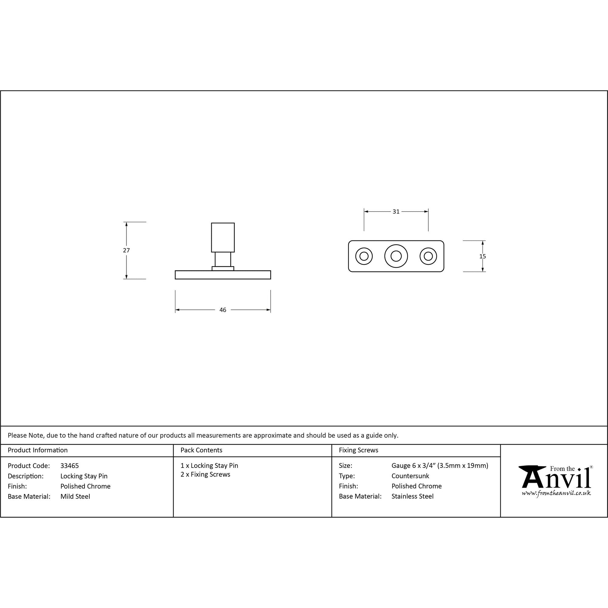 Polished Chrome Locking Stay Pin | From The Anvil - Stay Pins - From The Anvil - Yester Home