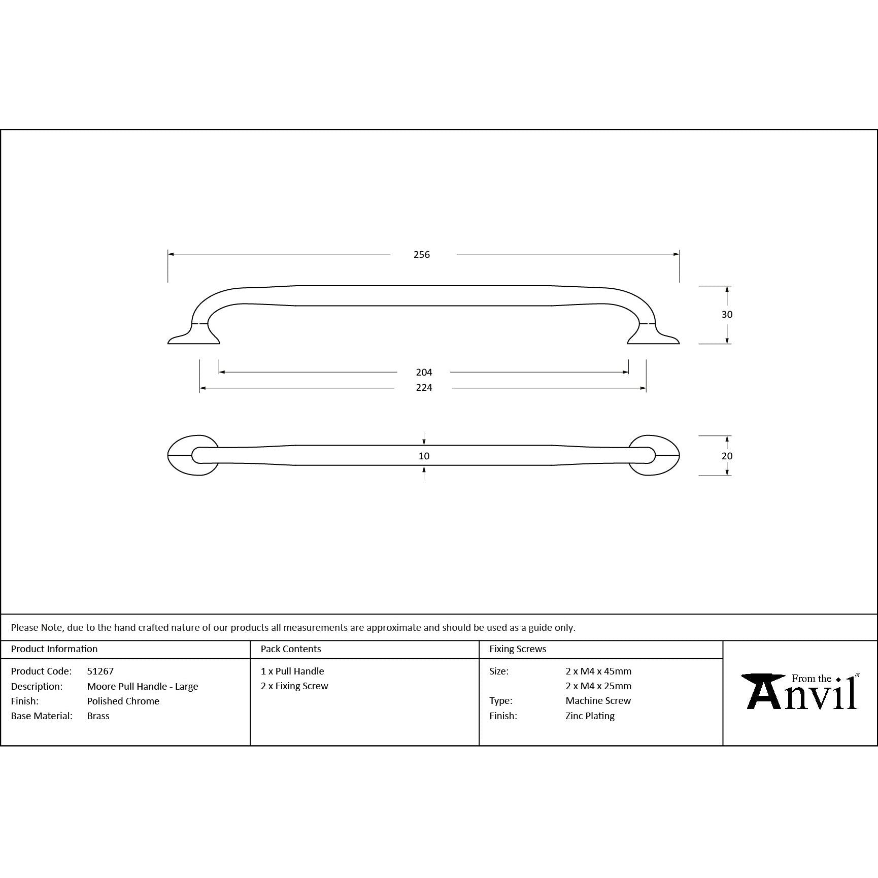 Polished Chrome Moore Pull Handle - Large - Pull Handles - From The Anvil - Yester Home