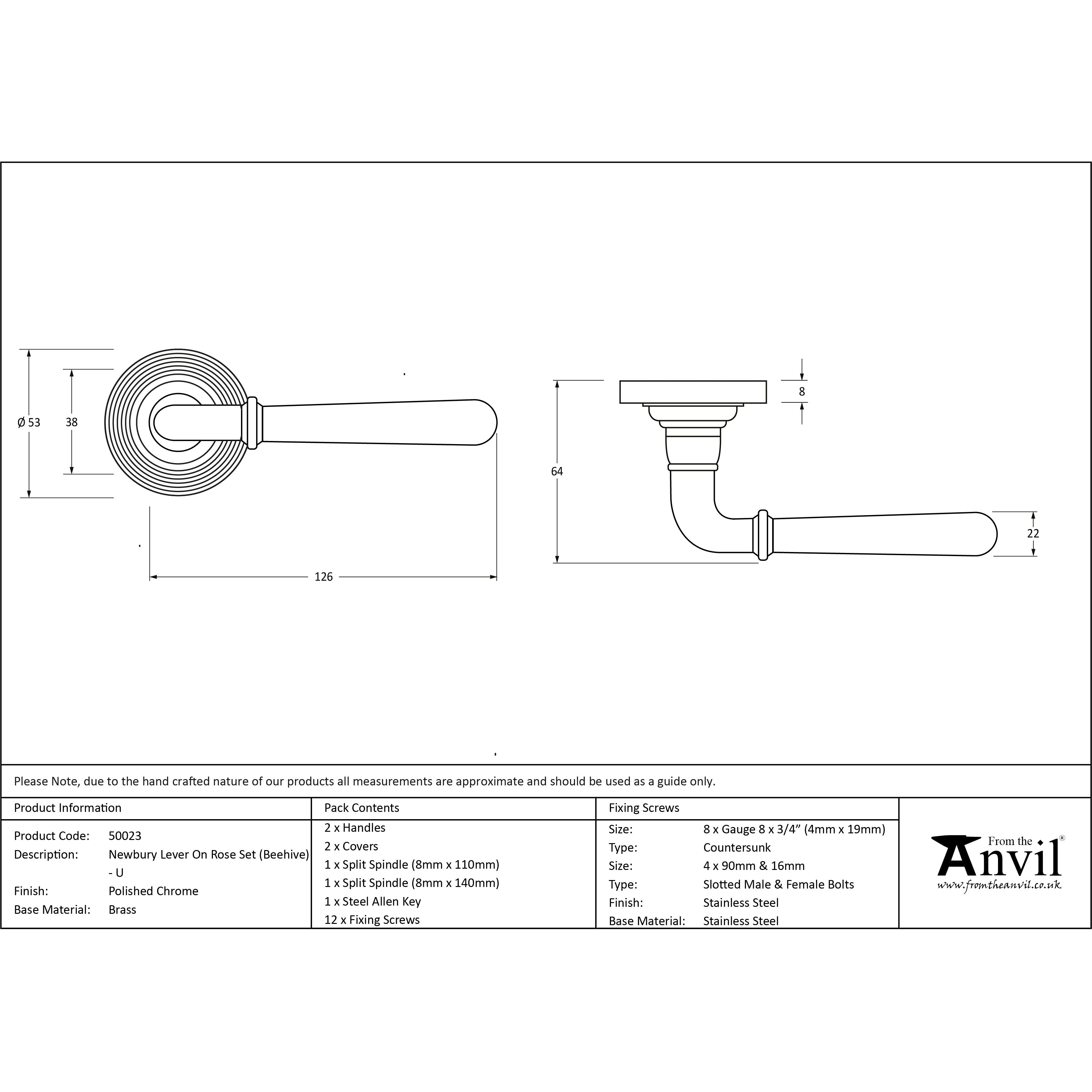 Polished Chrome Newbury Lever on Rose Set (Beehive) - Unsprung | From The Anvil-Concealed-Yester Home