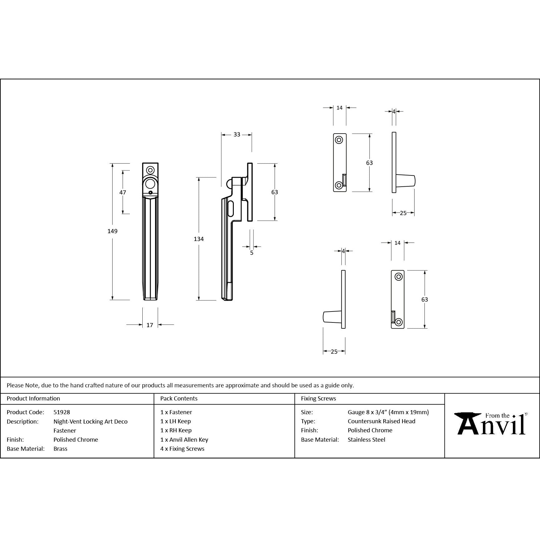 Polished Chrome Night-Vent Locking Art Deco Fastener - Night-Vent Fasteners - From The Anvil - Yester Home