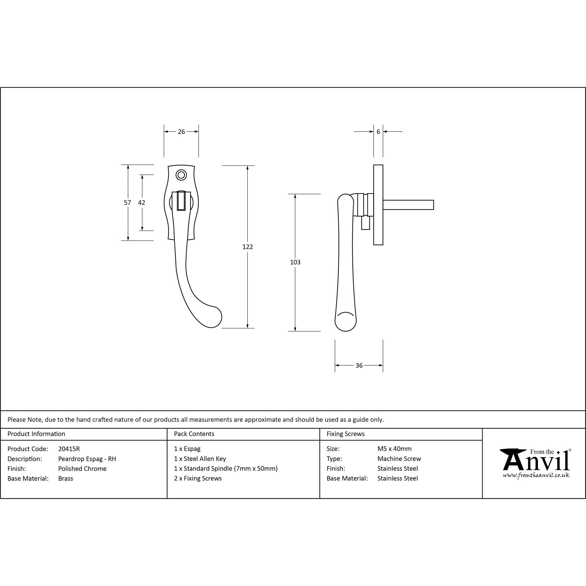 Polished Chrome Peardrop Espag - RH | From The Anvil - Espag. Fasteners - From The Anvil - Yester Home