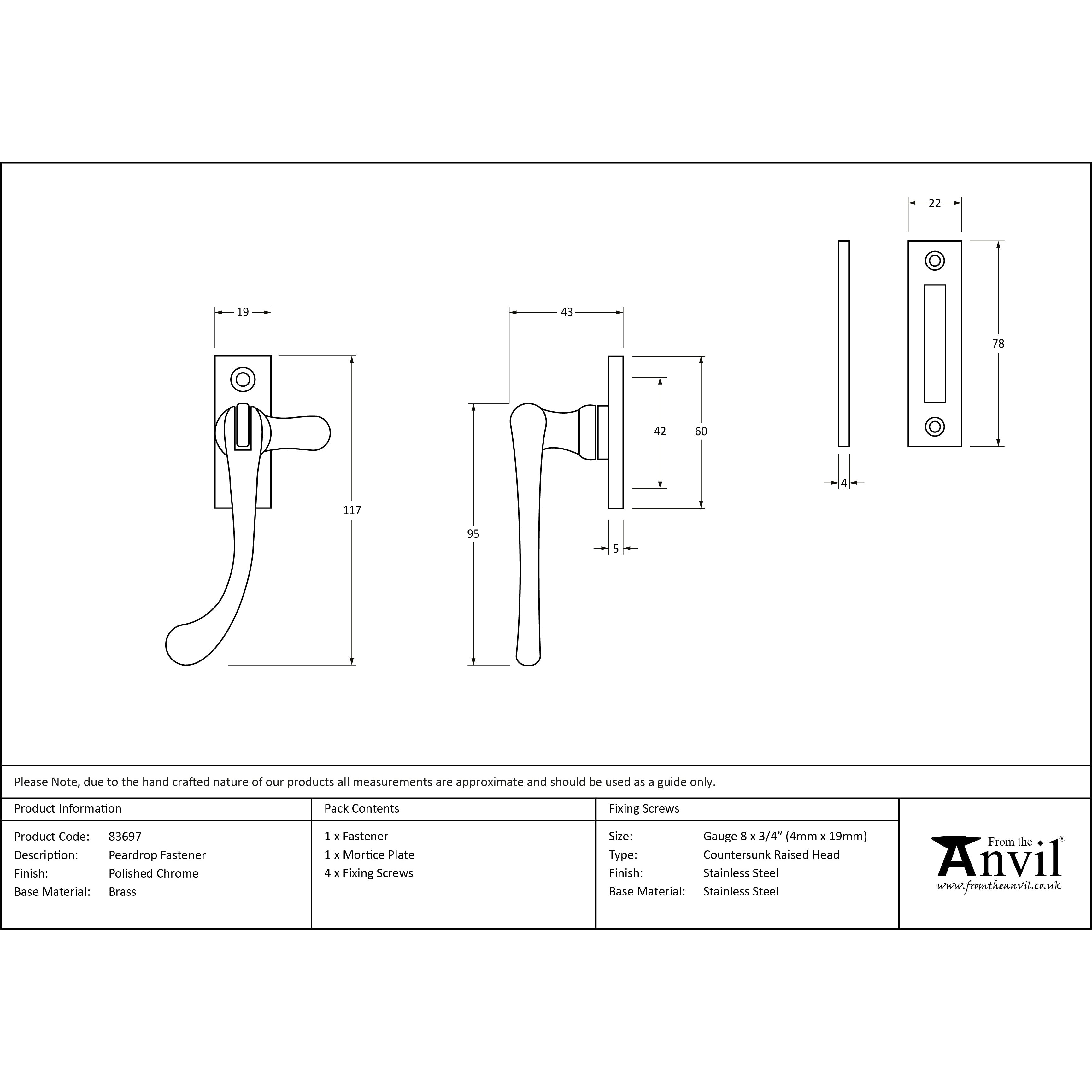 Polished Chrome Peardrop Fastener | From The Anvil-Fasteners-Yester Home