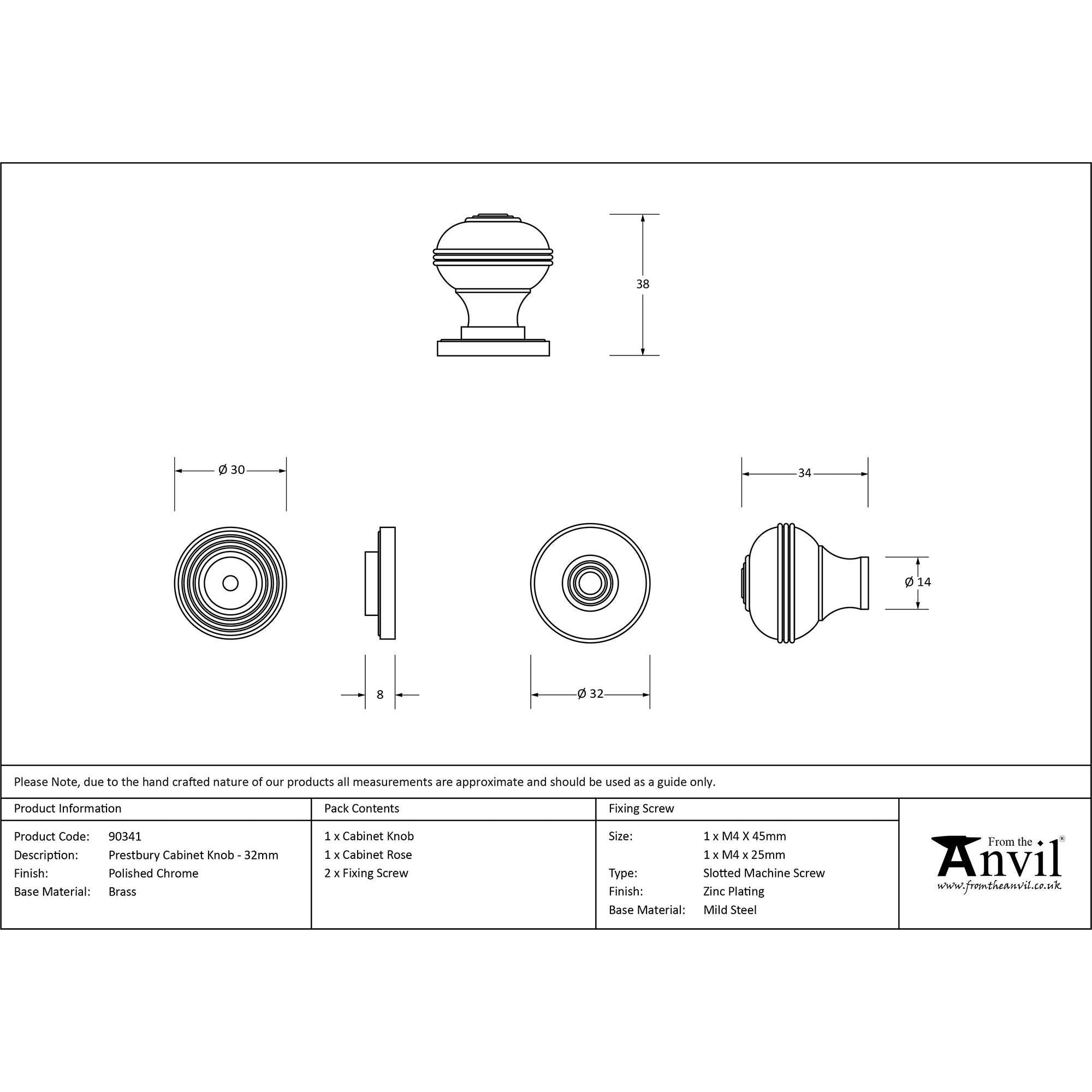 Polished Chrome Prestbury Cabinet Knob 32mm | From The Anvil - Cabinet Knobs - From The Anvil - Yester Home