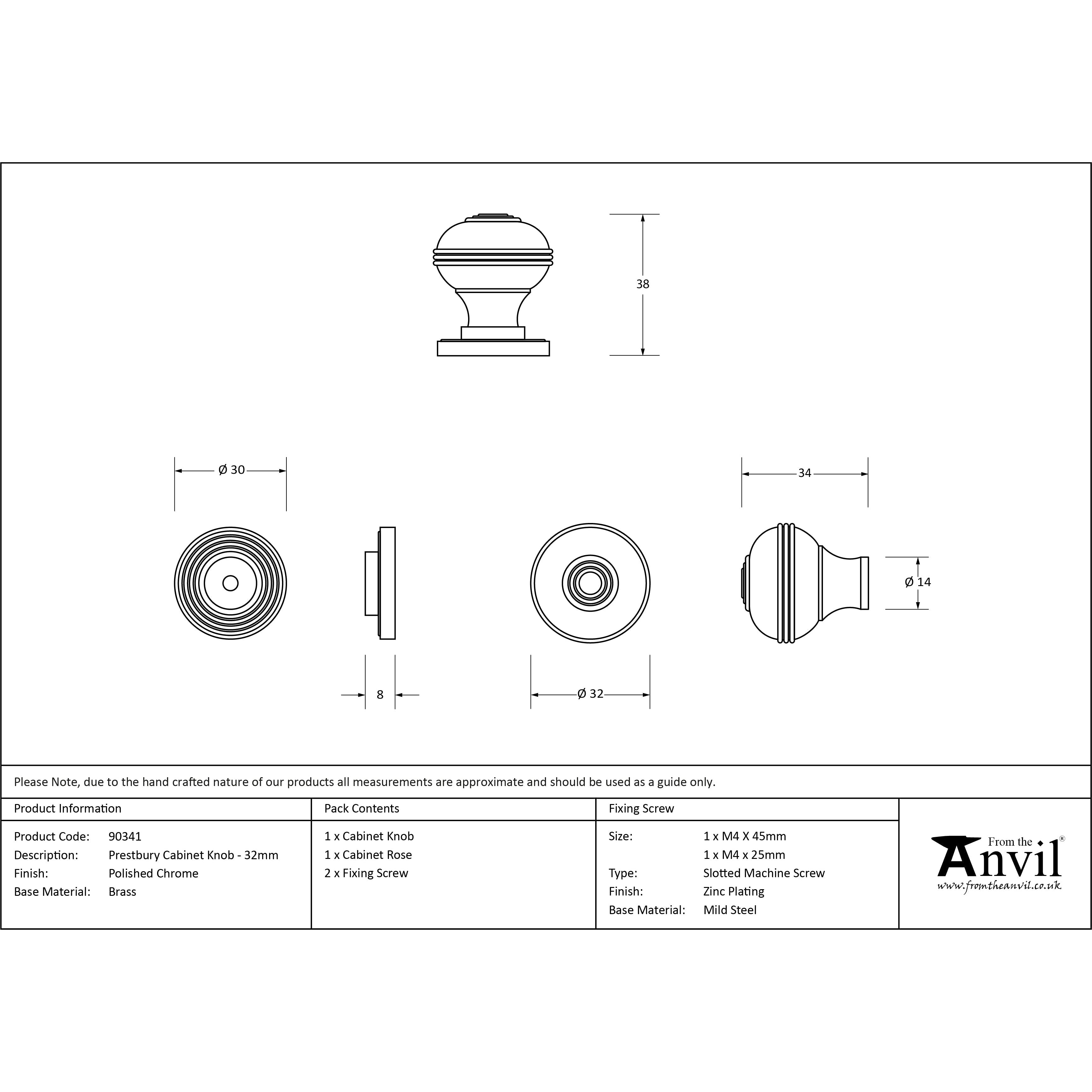 Polished Chrome Prestbury Cabinet Knob 32mm | From The Anvil-Cabinet Knobs-Yester Home