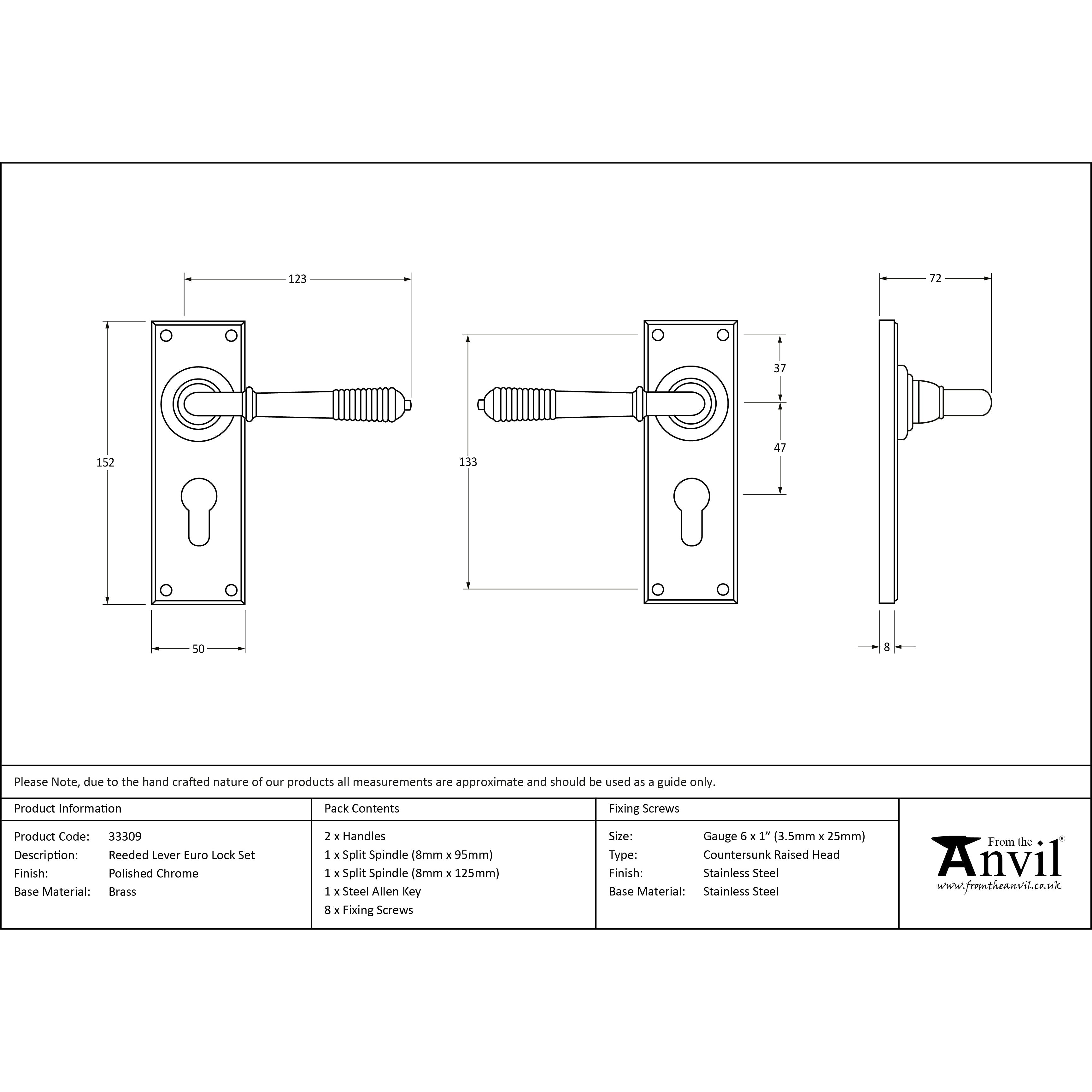 Polished Chrome Reeded Lever Euro Lock Set | From The Anvil-Lever Euro-Yester Home