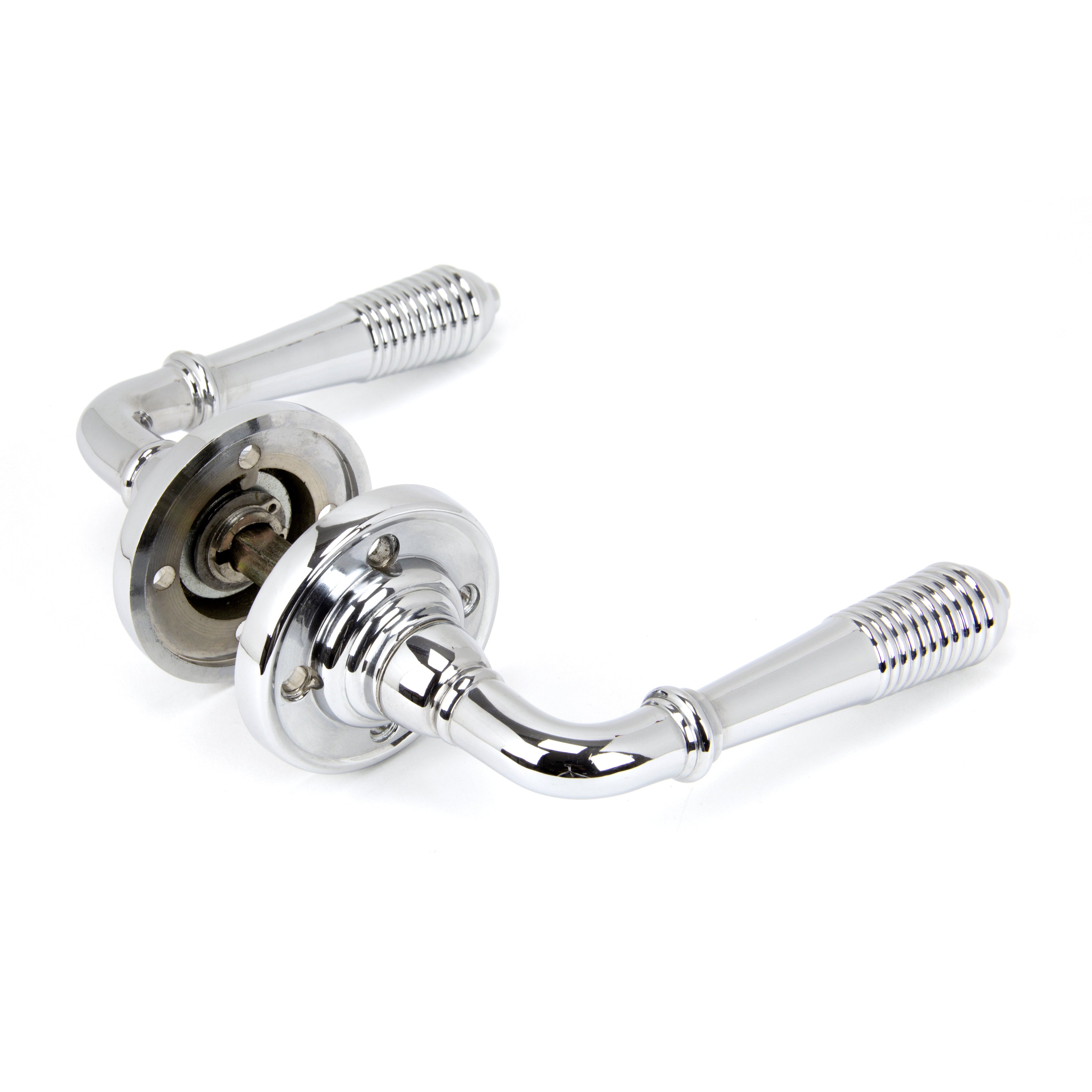 Polished Chrome Reeded Lever on Rose Set | From The Anvil-Lever on Rose-Yester Home
