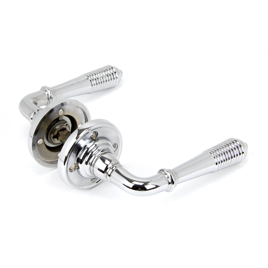 Polished Chrome Reeded Lever on Rose Set - Unsprung | From The Anvil-Lever on Rose-Yester Home