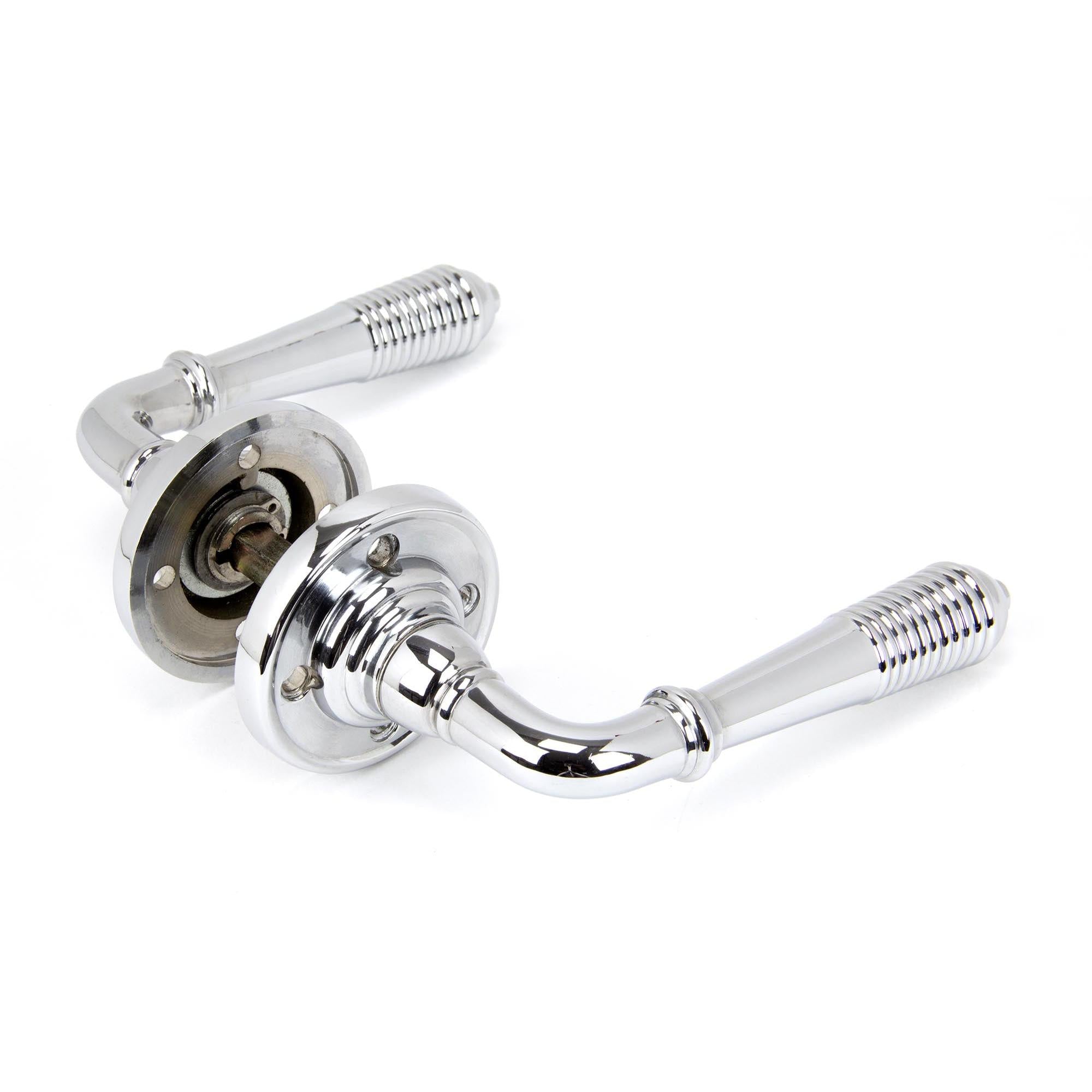 Polished Chrome Reeded Lever on Rose Set - Unsprung | From The Anvil - Lever on Rose - From The Anvil - Yester Home