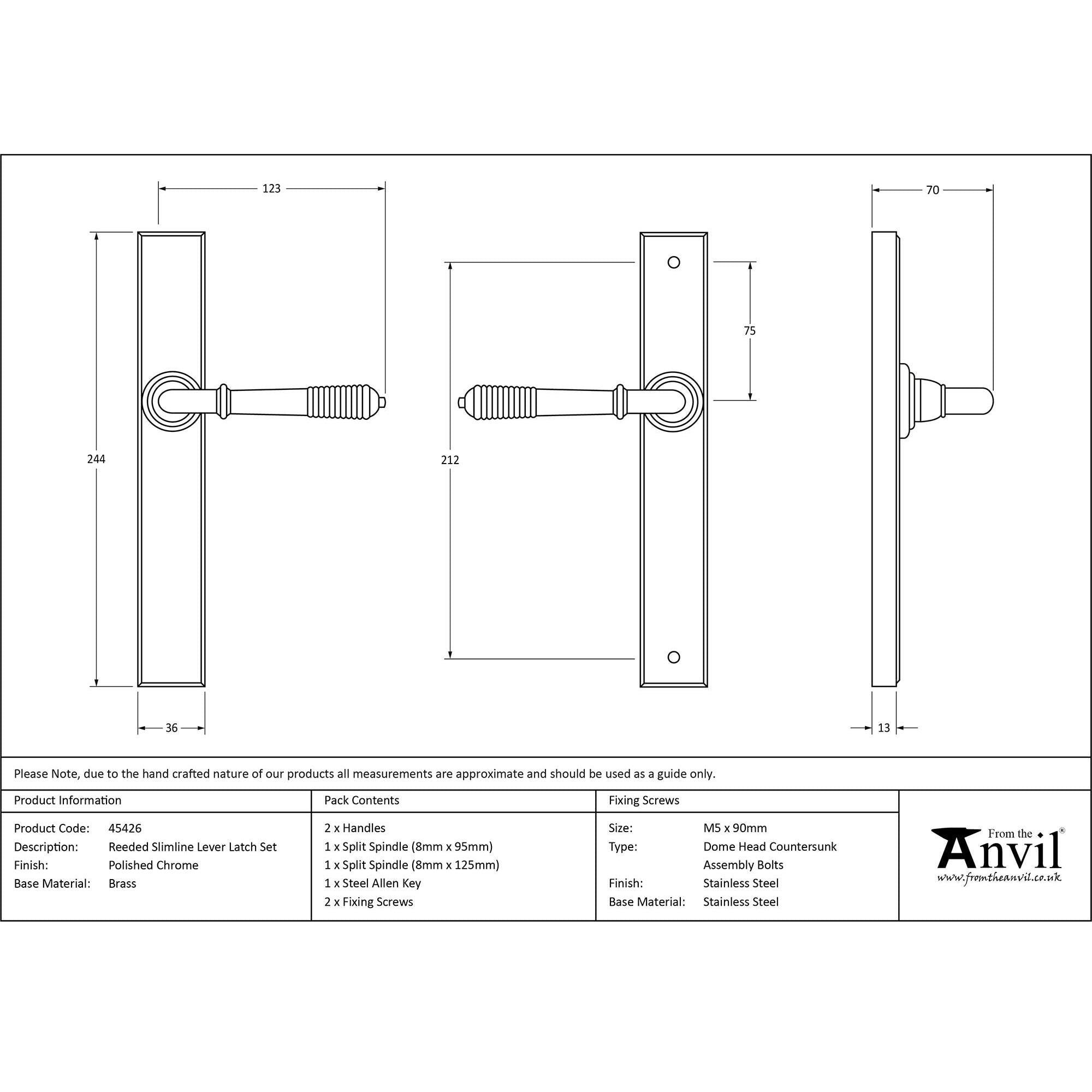 Polished Chrome Reeded Slimline Lever Latch Set | From The Anvil - Espagnolette - From The Anvil - Yester Home