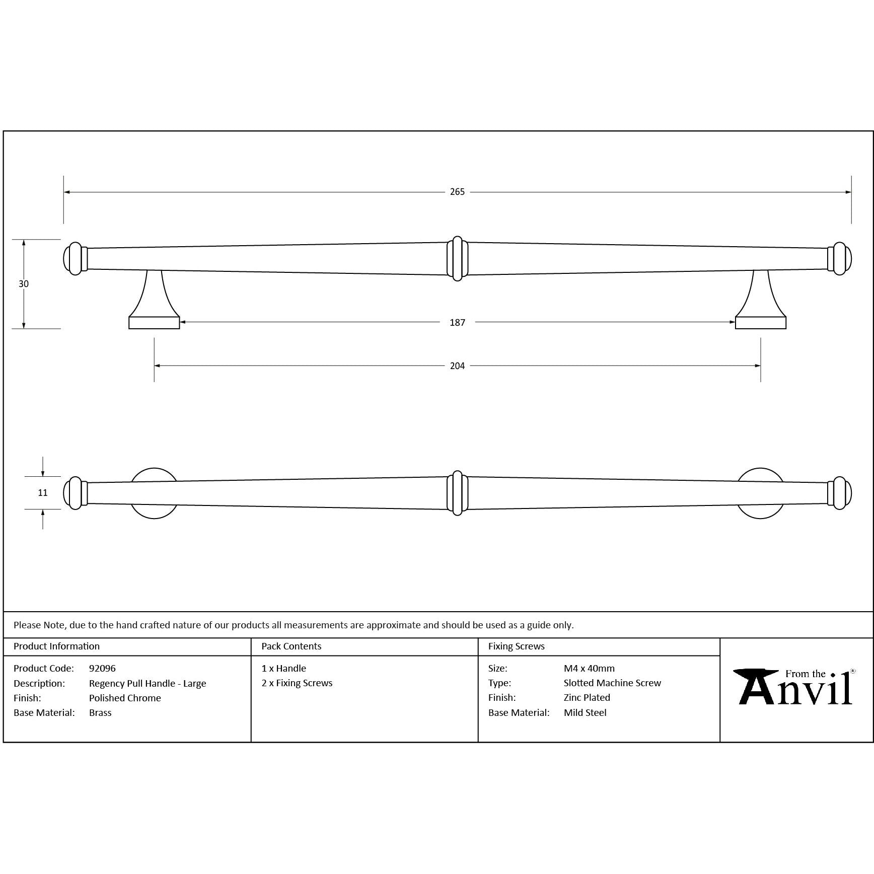Polished Chrome Regency Pull Handle - Large | From The Anvil - Pull Handles - From The Anvil - Yester Home
