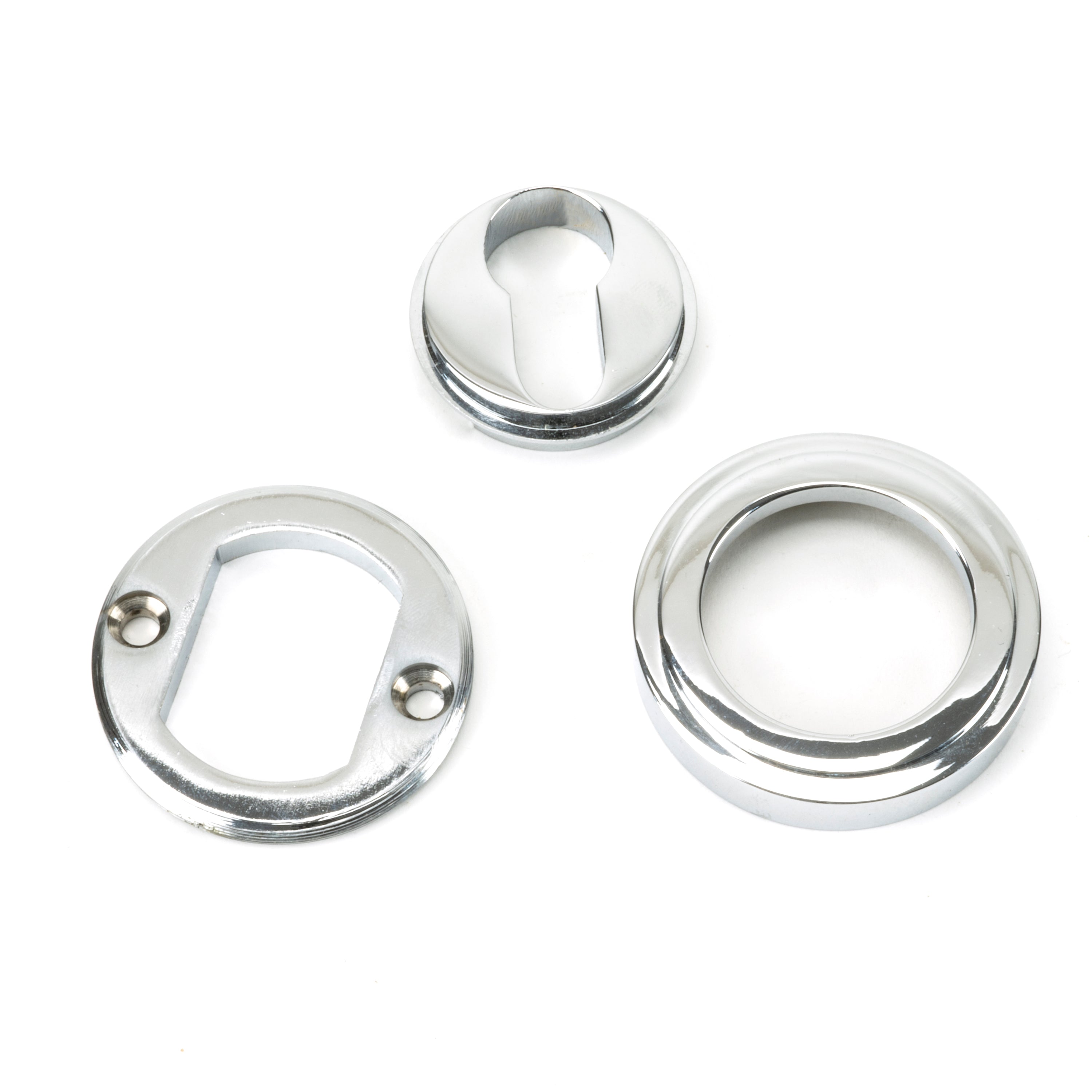 Polished Chrome Round Euro Escutcheon (Art Deco) | From The Anvil-Euro Escutcheons-Yester Home