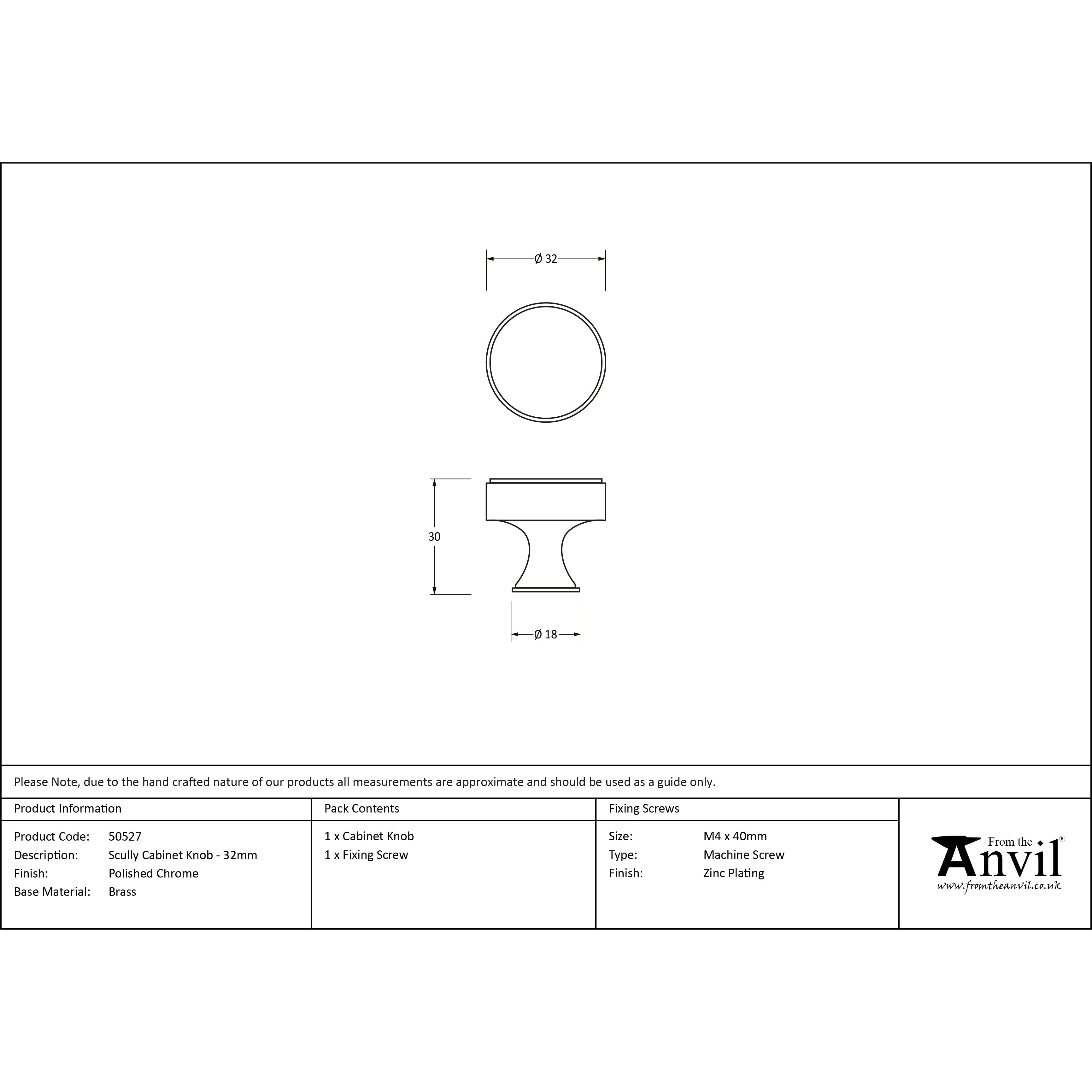 Polished Chrome Scully Cabinet Knob - 32mm | From The Anvil-Cabinet Knobs-Yester Home
