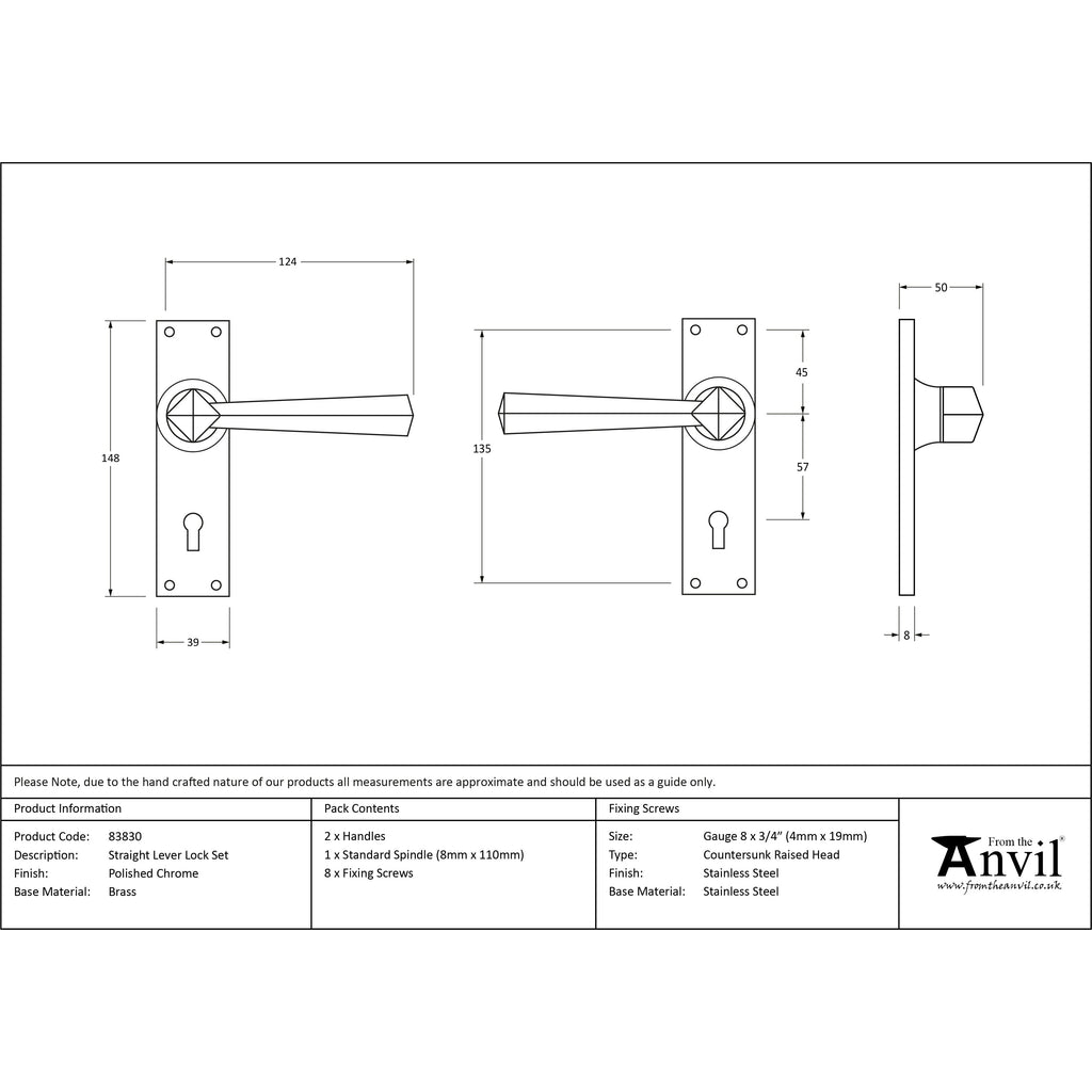 Polished Chrome Straight Lever Lock Set | From The Anvil-Lever Lock-Yester Home