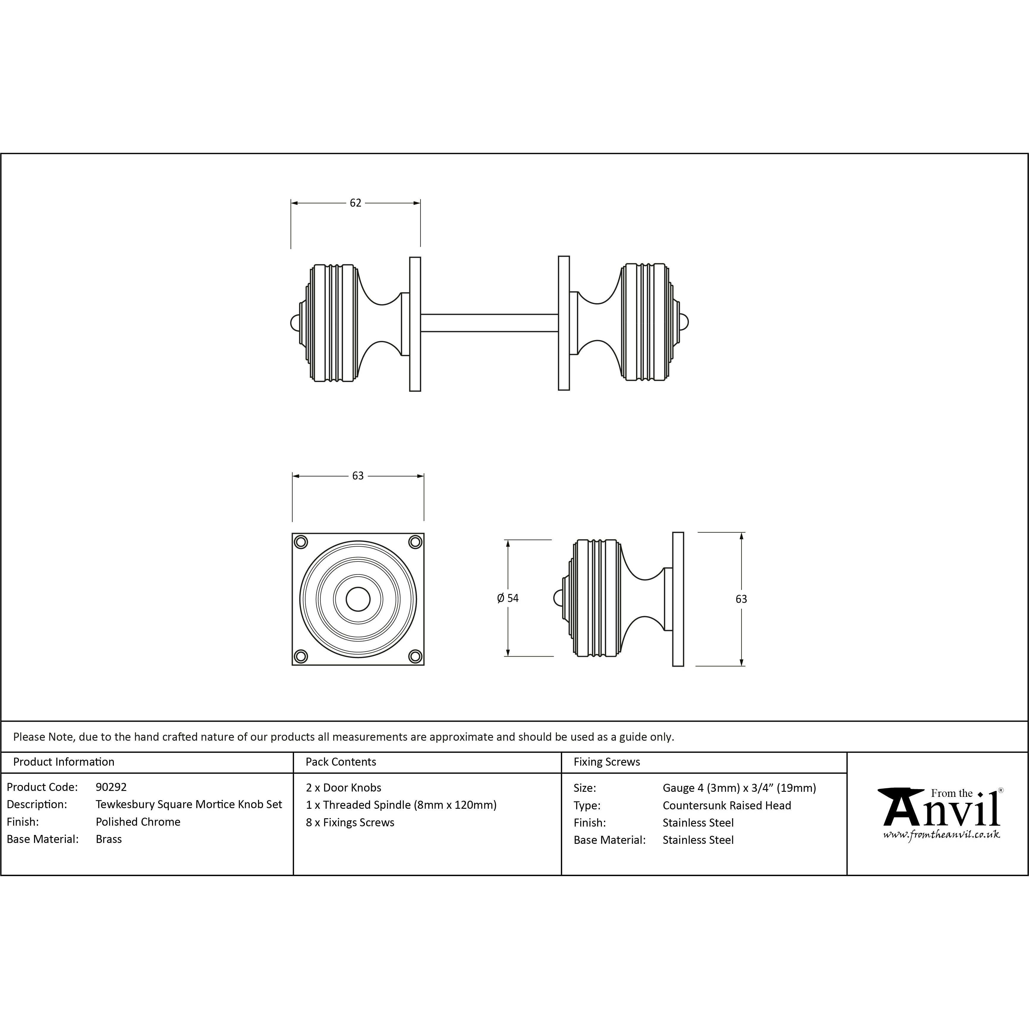Polished Chrome Tewkesbury Square Mortice Knob Set | From The Anvil-Mortice Knobs-Yester Home