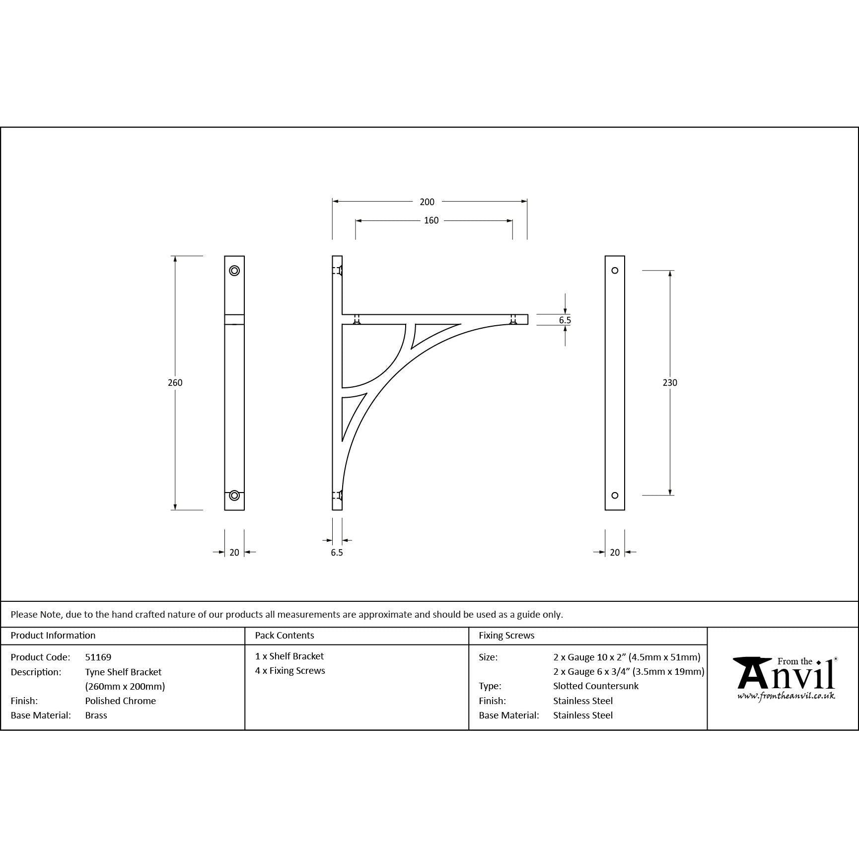 Polished Chrome Tyne Shelf Bracket (260mm x 200mm) | From The Anvil - Shelf Brackets - From The Anvil - Yester Home