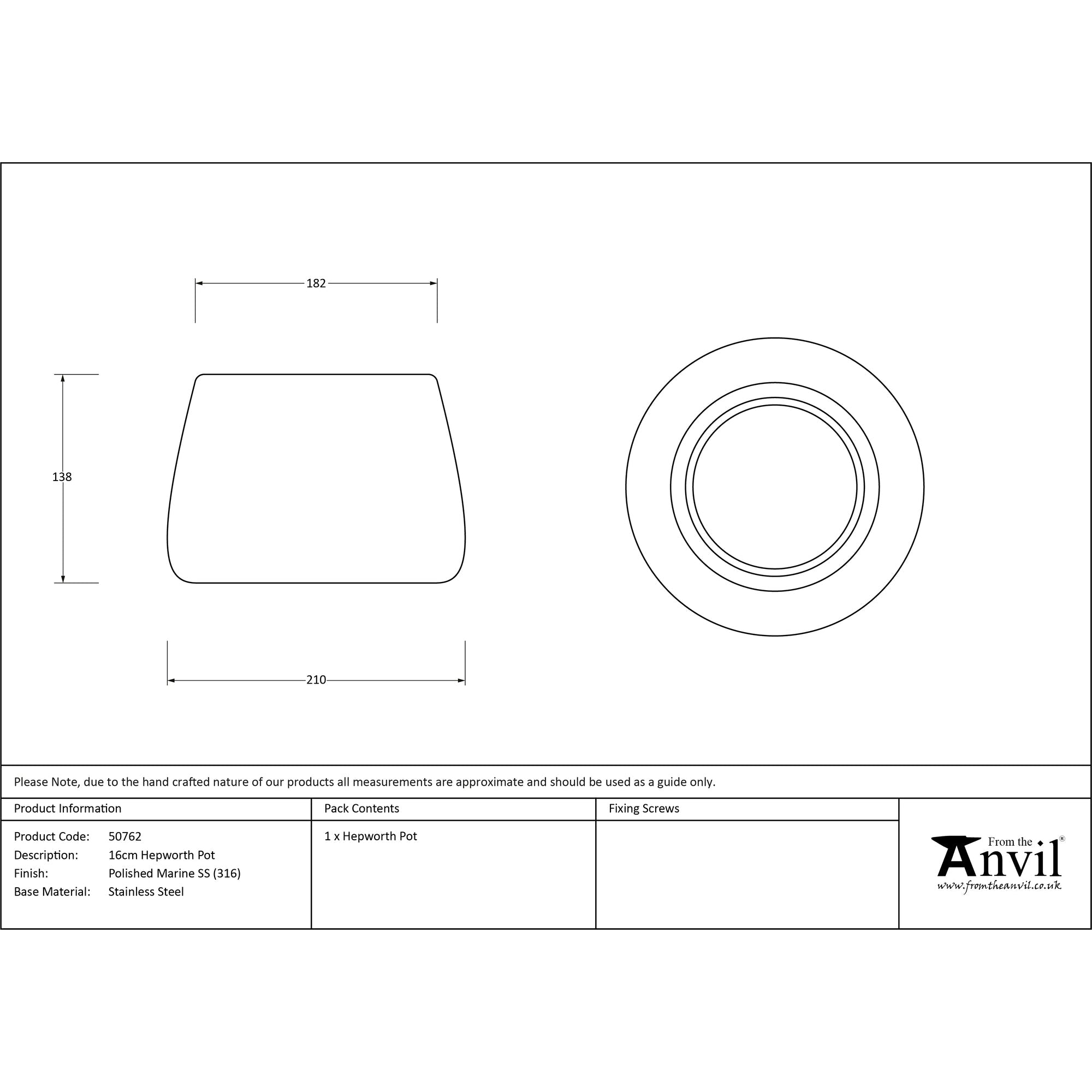 Polished Marine SS (316) 16cm Hepworth Pot | From The Anvil-Plant Pots-Yester Home