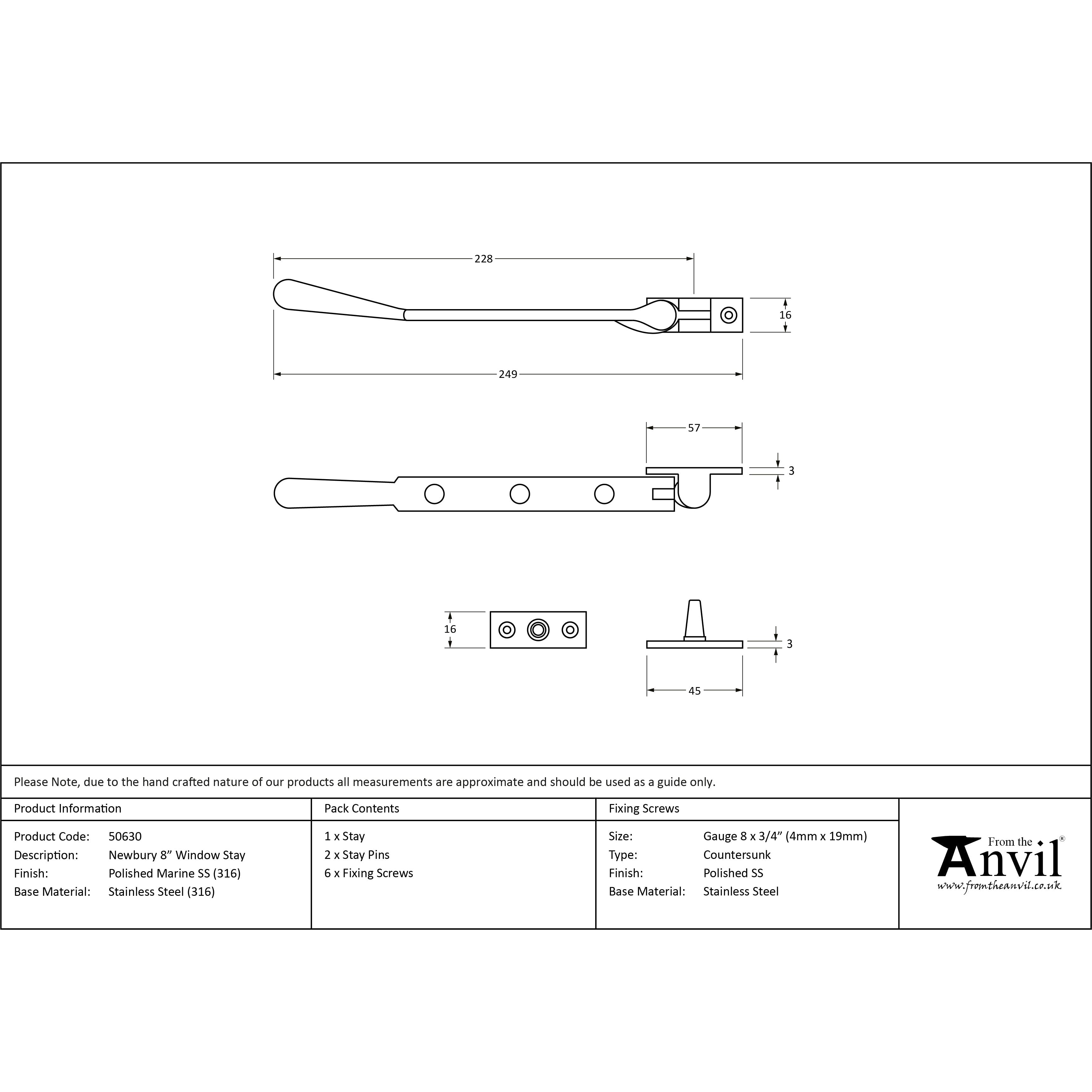 Polished Marine SS (316) 8" Newbury Stay | From The Anvil-Stays-Yester Home