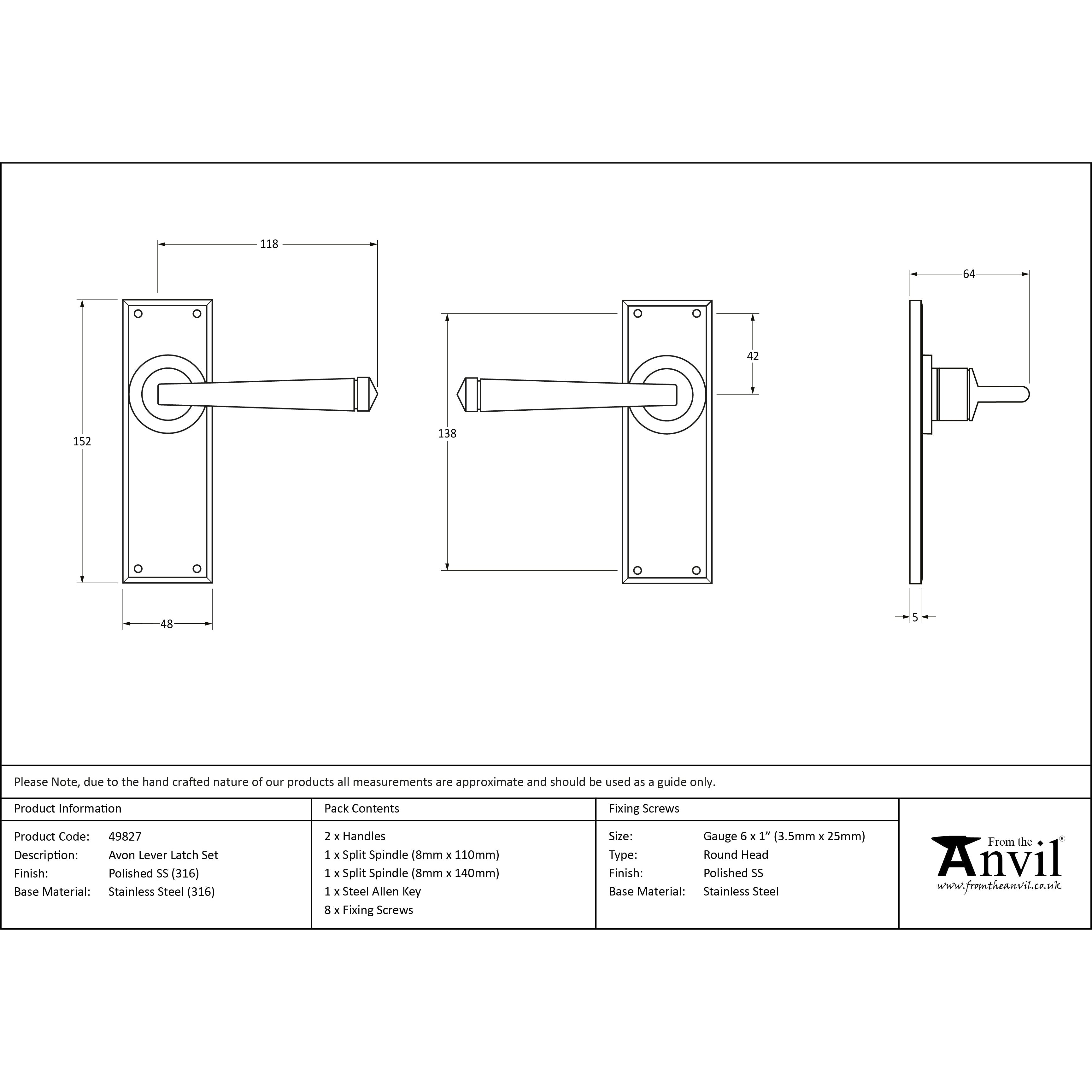 Polished Marine SS (316) Avon Lever Latch Set | From The Anvil-Lever Latch-Yester Home