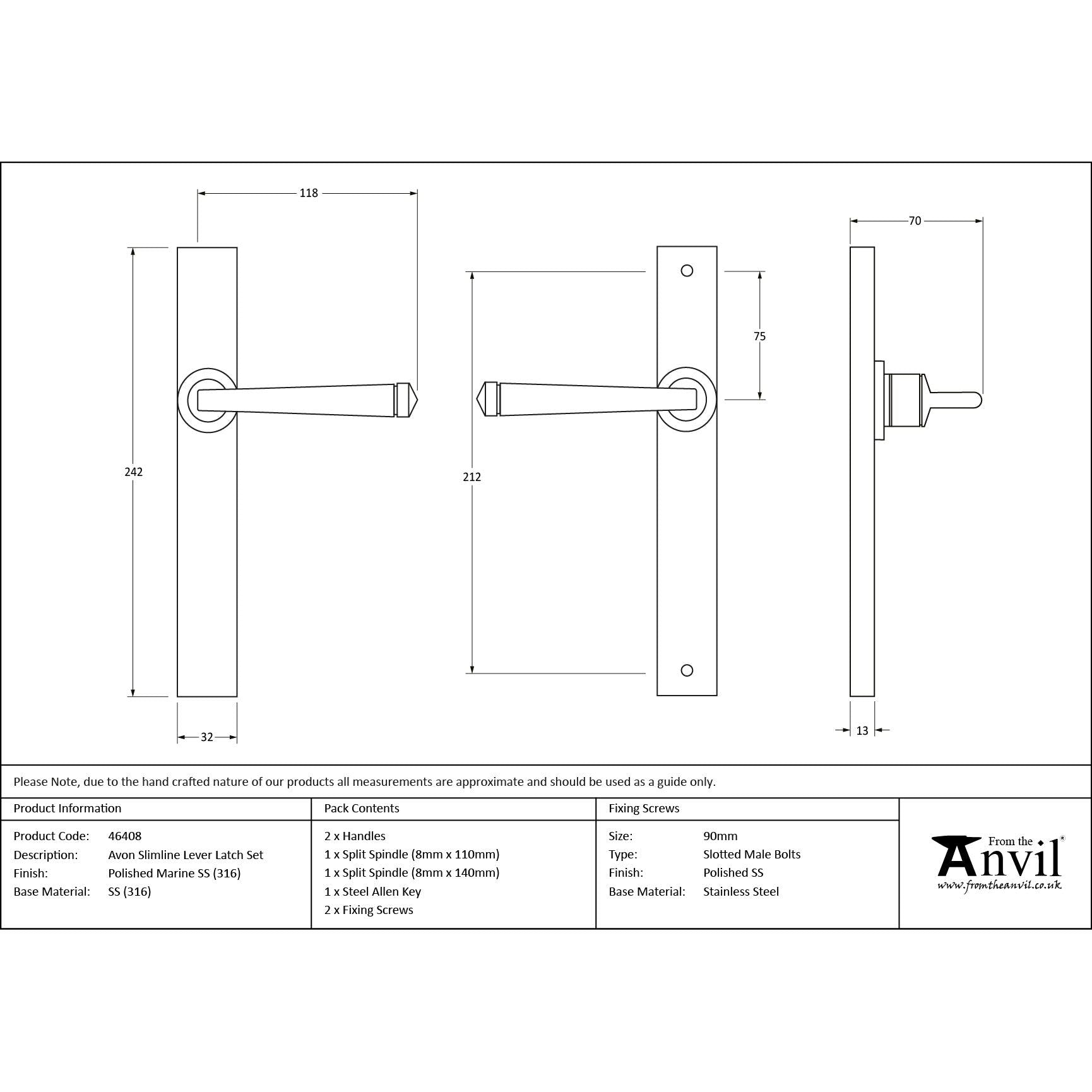 Polished Marine SS (316) Avon Slimline Lever Espag. Latch Set | From The Anvil - Espagnolette - From The Anvil - Yester Home
