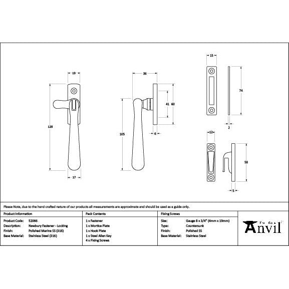 Polished Marine SS (316) Locking Newbury Fastener - Locking Fasteners - From The Anvil - Yester Home