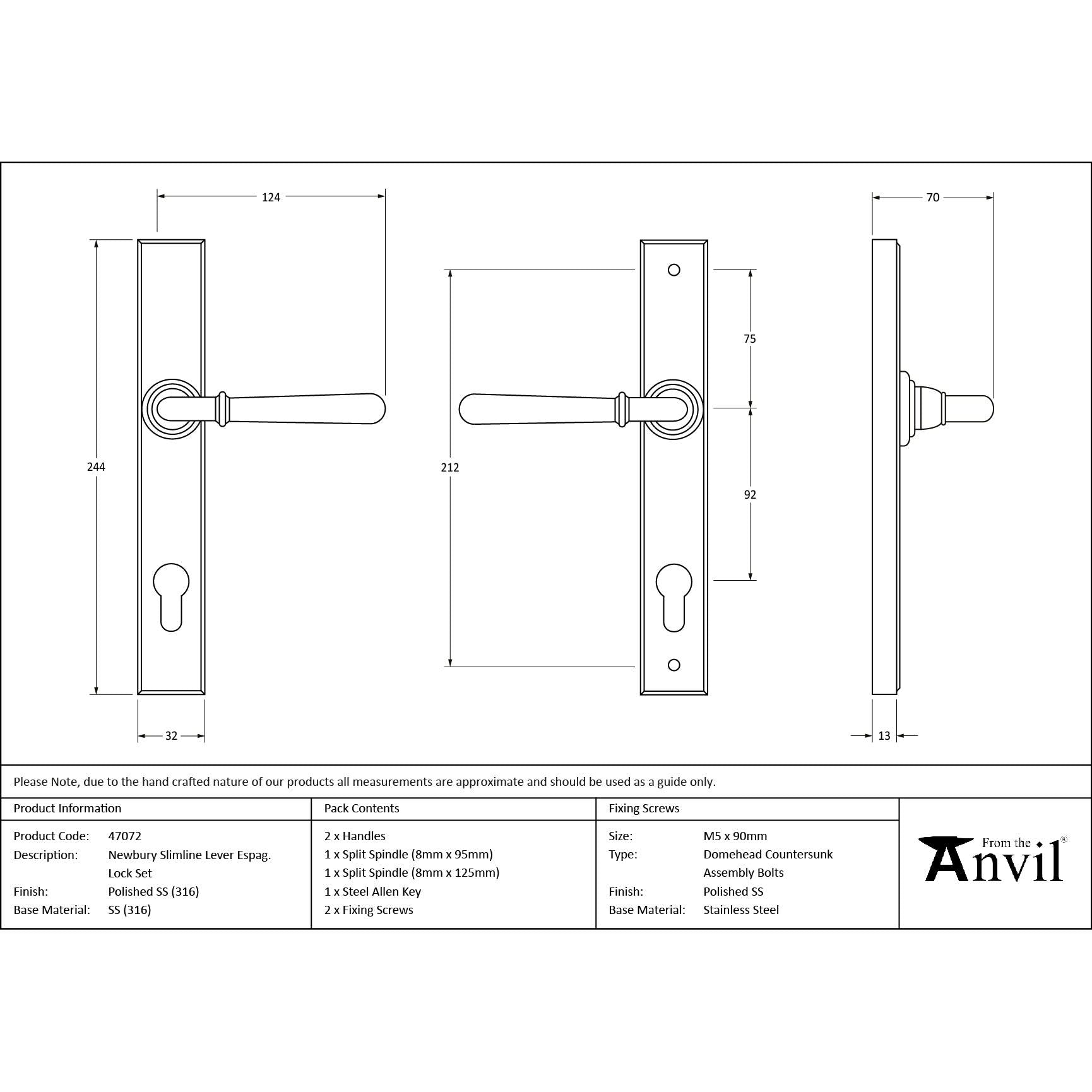 Polished Marine SS (316) Newbury Slimline Lever Espag. Lock Set | From The Anvil - Espagnolette - From The Anvil - Yester Home