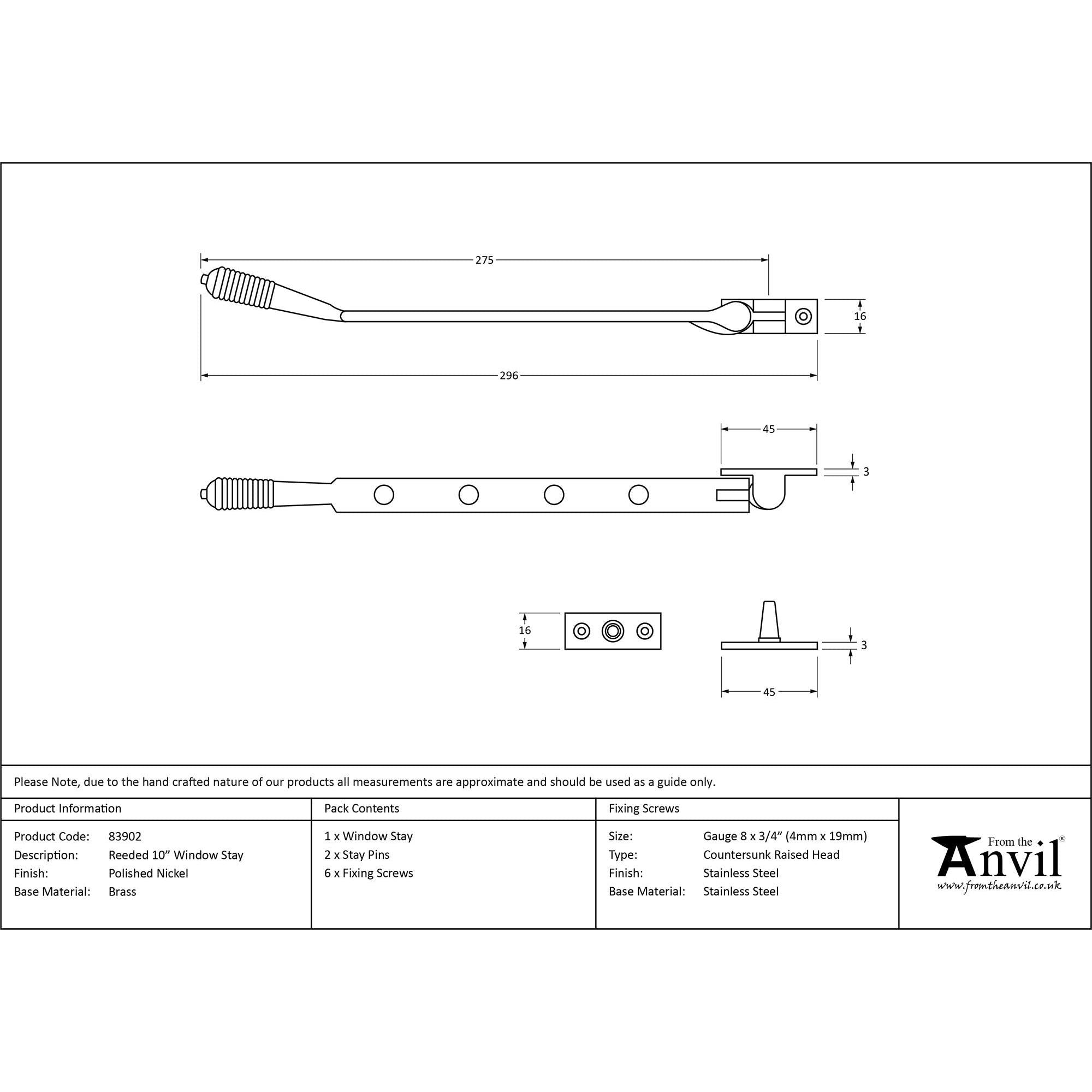 Polished Nickel 10" Reeded Stay | From The Anvil - Stays - From The Anvil - Yester Home