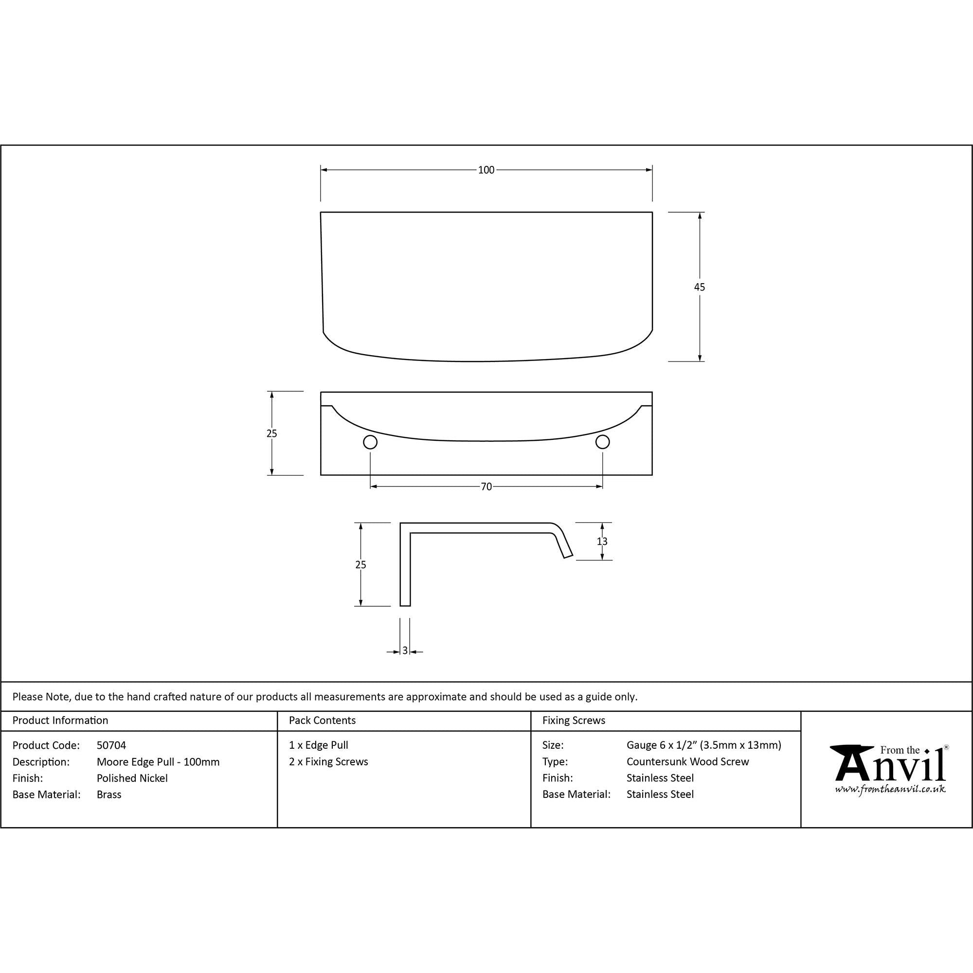 Polished Nickel 100mm Moore Edge Pull | From The Anvil - Cabinet Pulls - From The Anvil - Yester Home