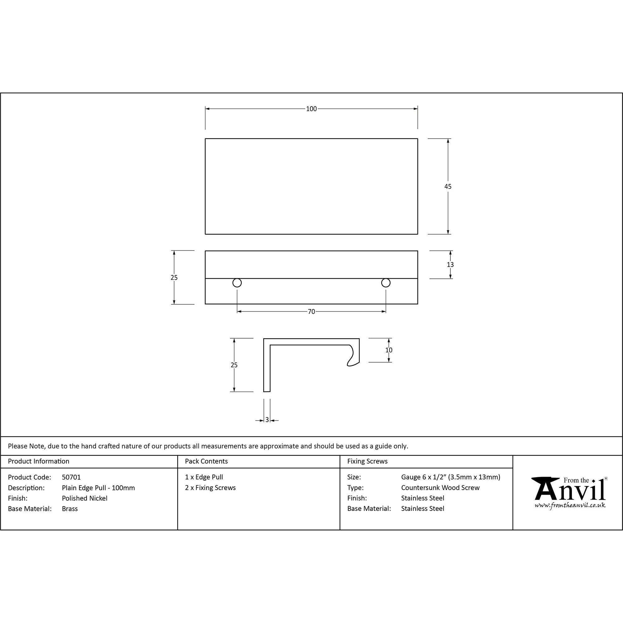 Polished Nickel 100mm Plain Edge Pull | From The Anvil - Cabinet Pulls - From The Anvil - Yester Home