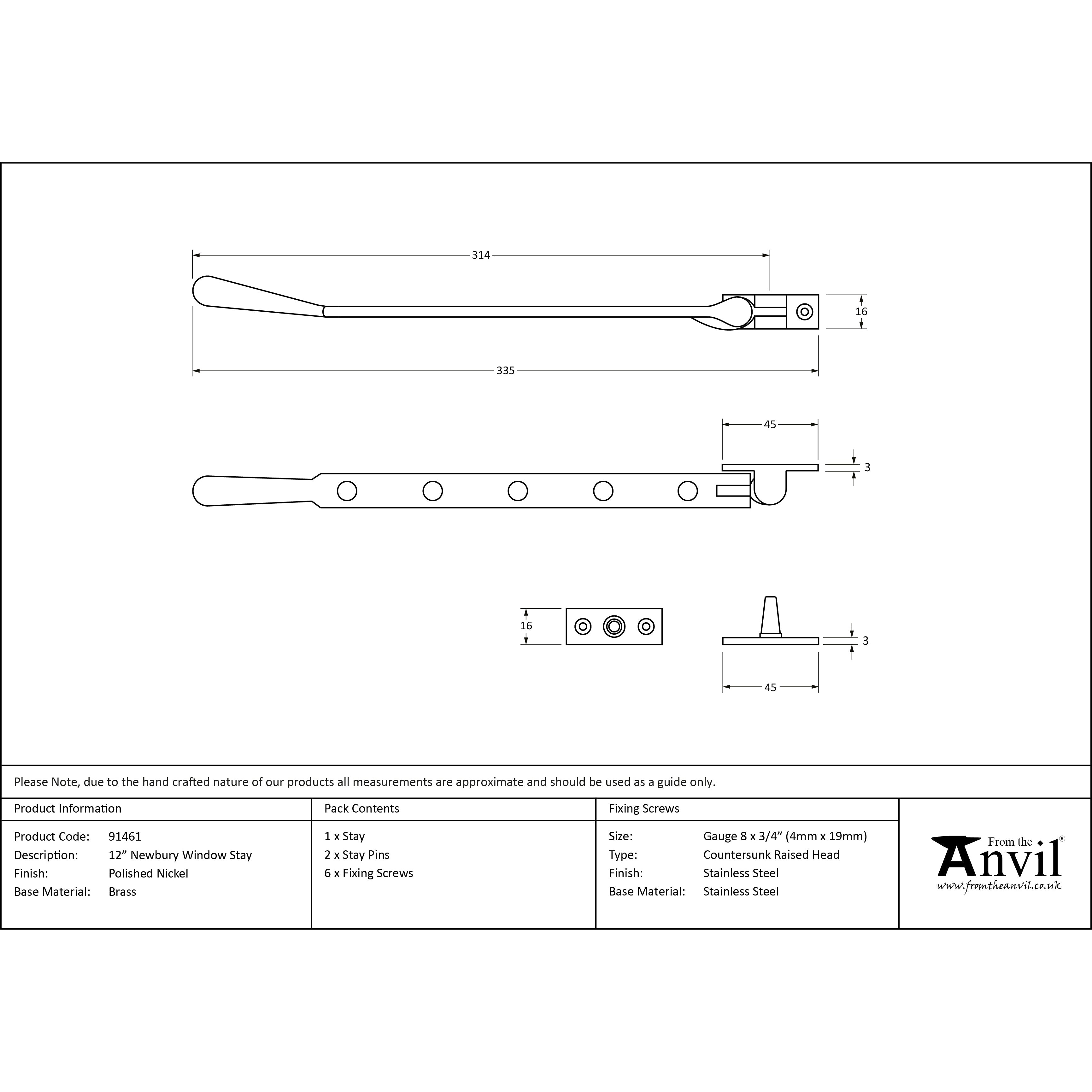 Polished Nickel 12" Newbury Stay | From The Anvil-Stays-Yester Home