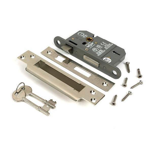 Polished Nickel 2½" 5 Lever BS Sash Lock KA - Sash Locks - From The Anvil - Yester Home