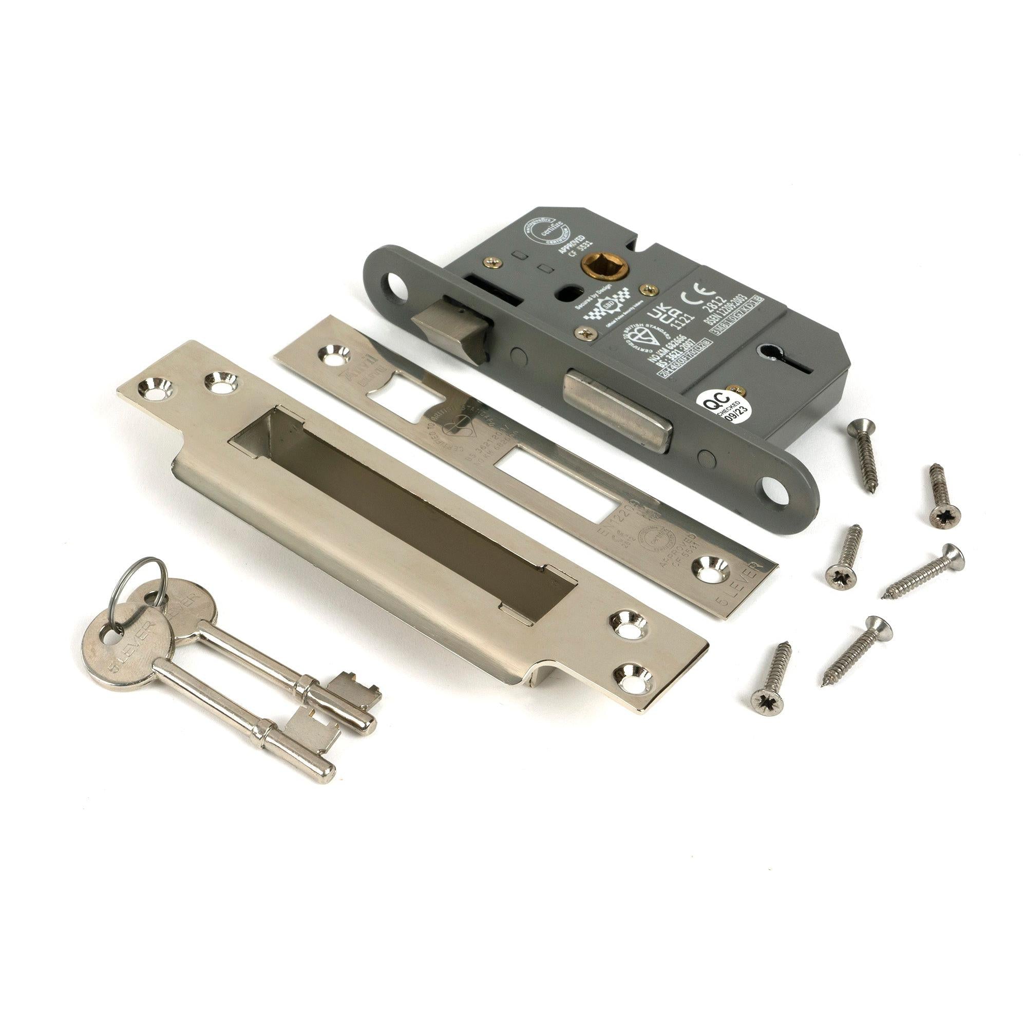 Polished Nickel 2½" 5 Lever BS Sash Lock - Sash Locks - From The Anvil - Yester Home
