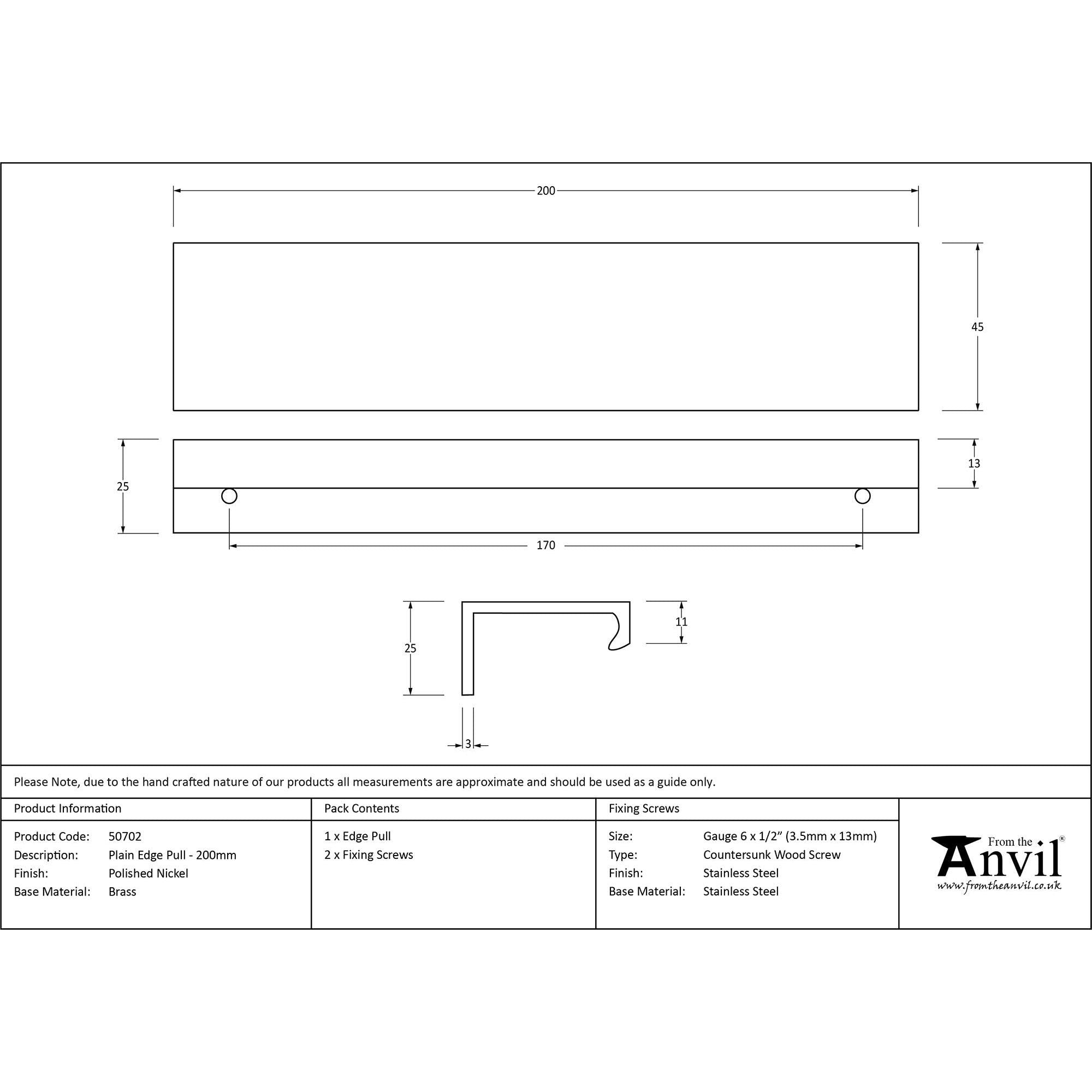 Polished Nickel 200mm Plain Edge Pull | From The Anvil - Cabinet Pulls - From The Anvil - Yester Home