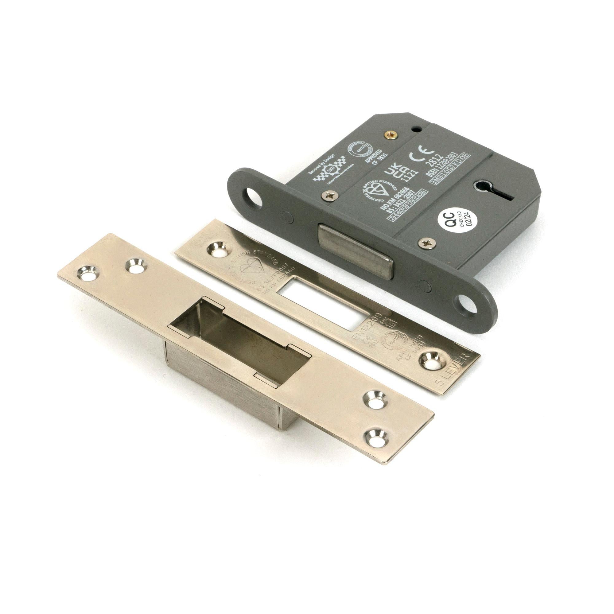 Polished Nickel 3" 5 Lever BS Dead Lock - Deadlocks & Deadbolts - From The Anvil - Yester Home